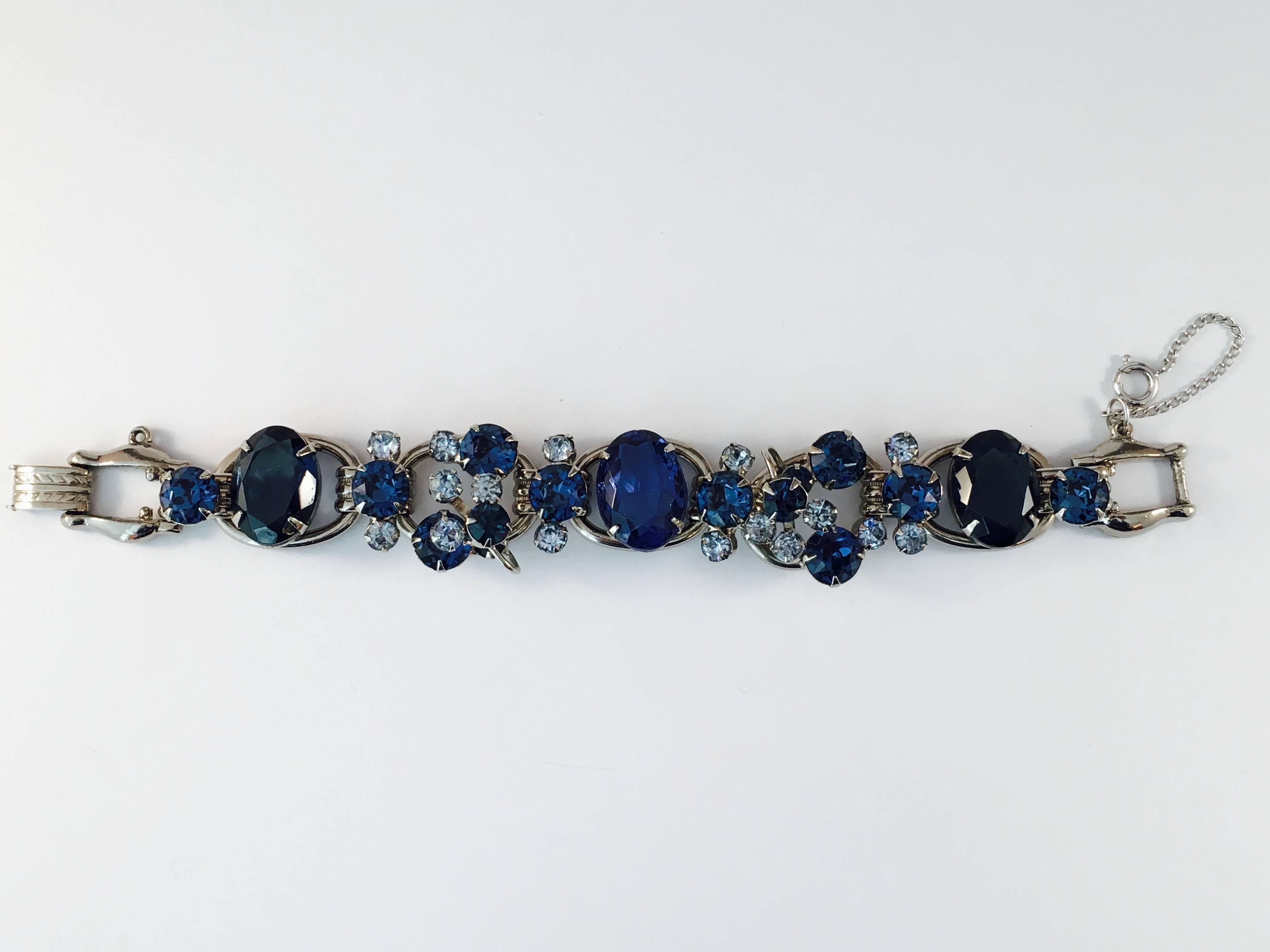 1960s Juliana Blue Rhinestone Bracelet In Excellent Condition For Sale In Chicago, IL