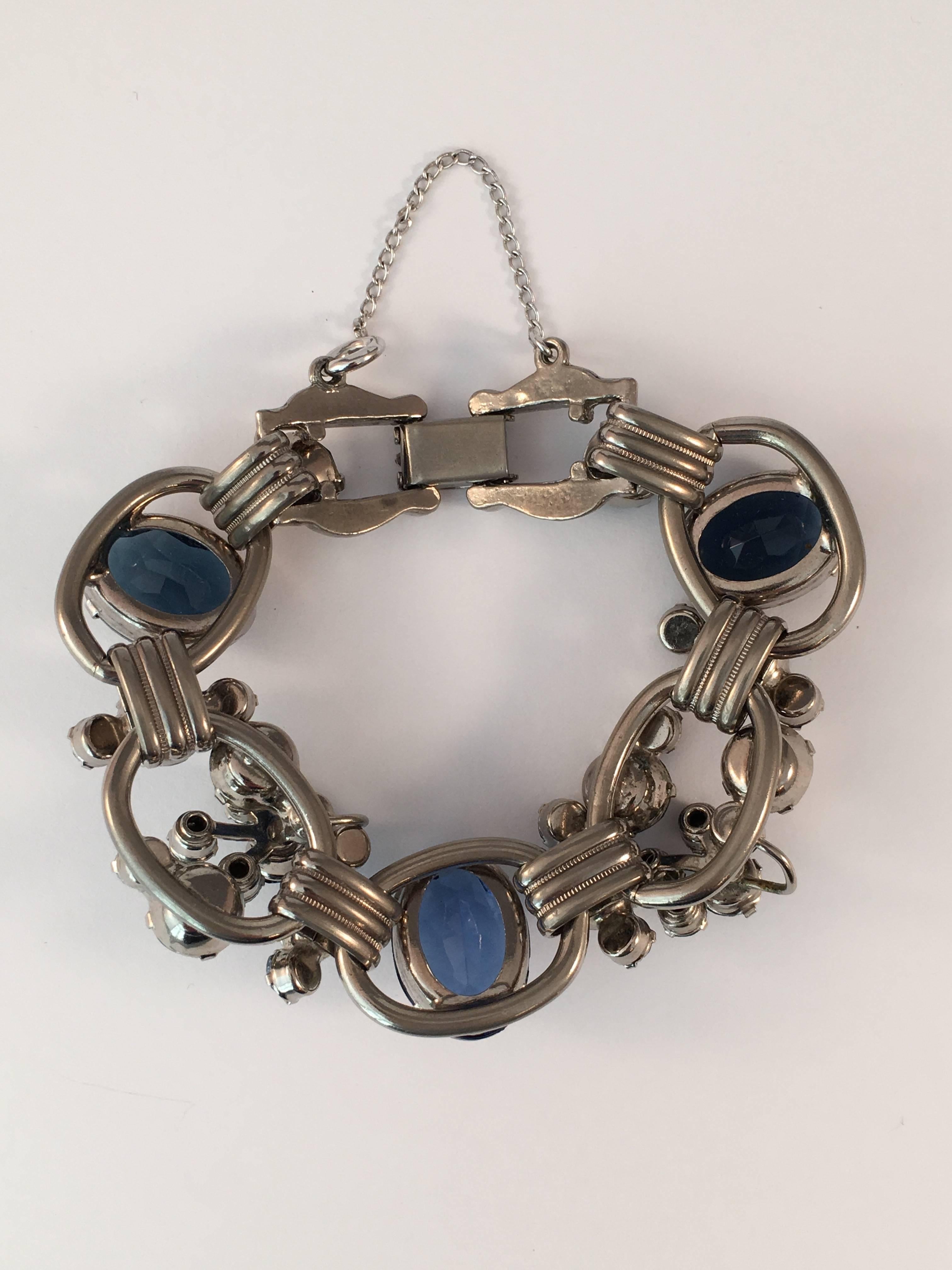 1960s Juliana Blue Rhinestone Bracelet For Sale 1