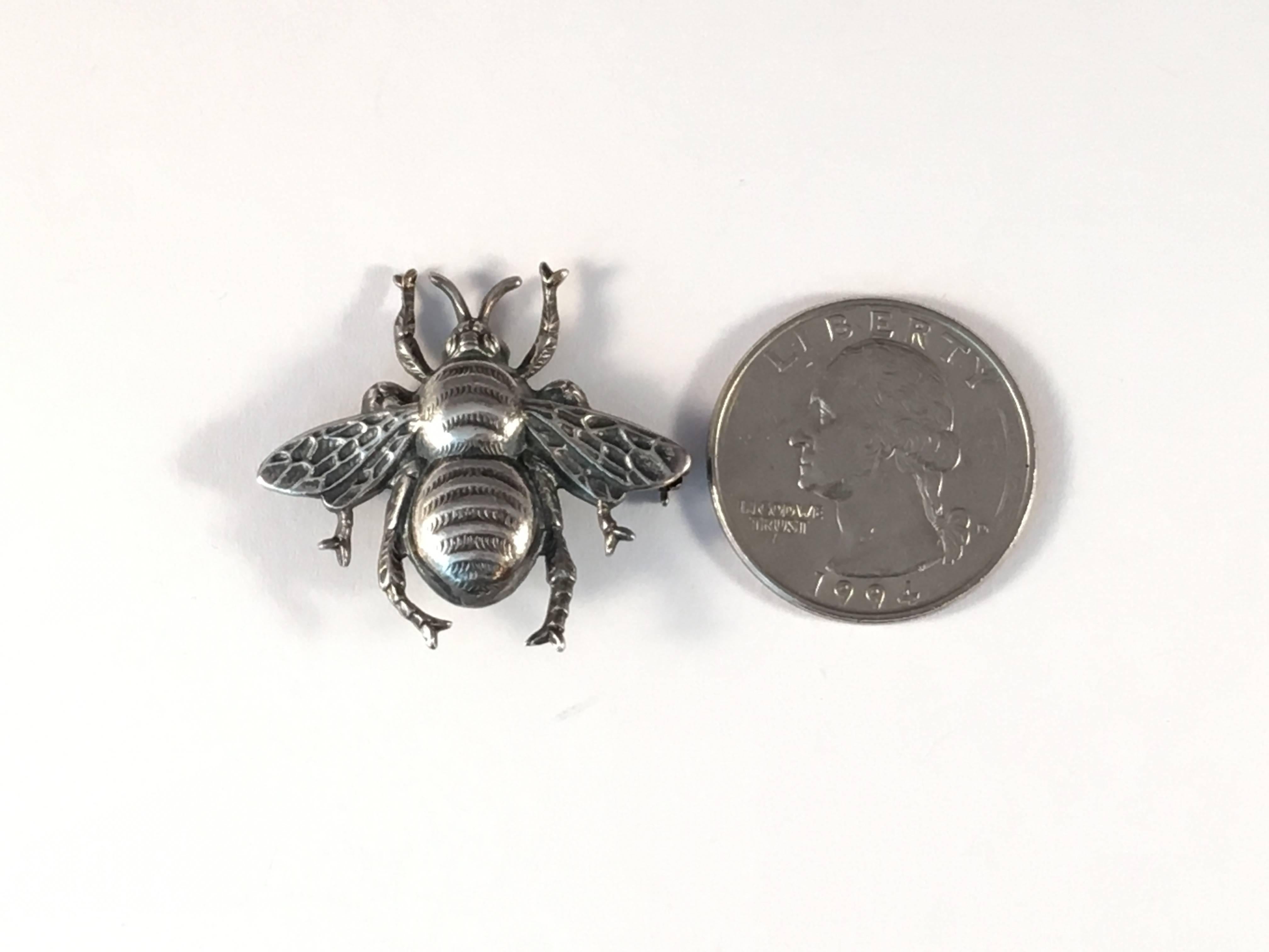 Small Joseff of Hollywood silver tone bee brooch measuring 1 1/16
