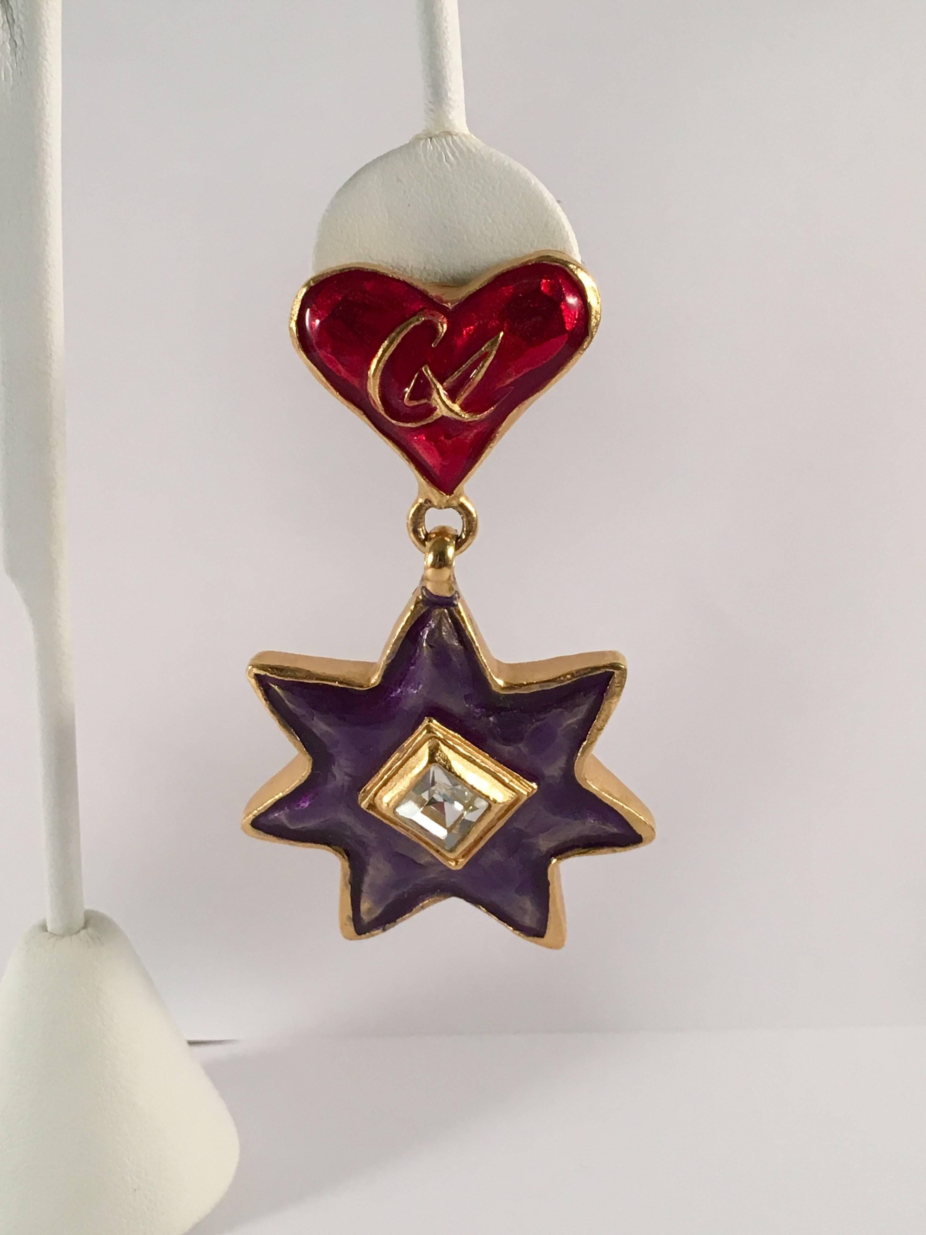 1990s Christian LaCroix Heart and Star Dangle Earrings In Excellent Condition For Sale In Chicago, IL