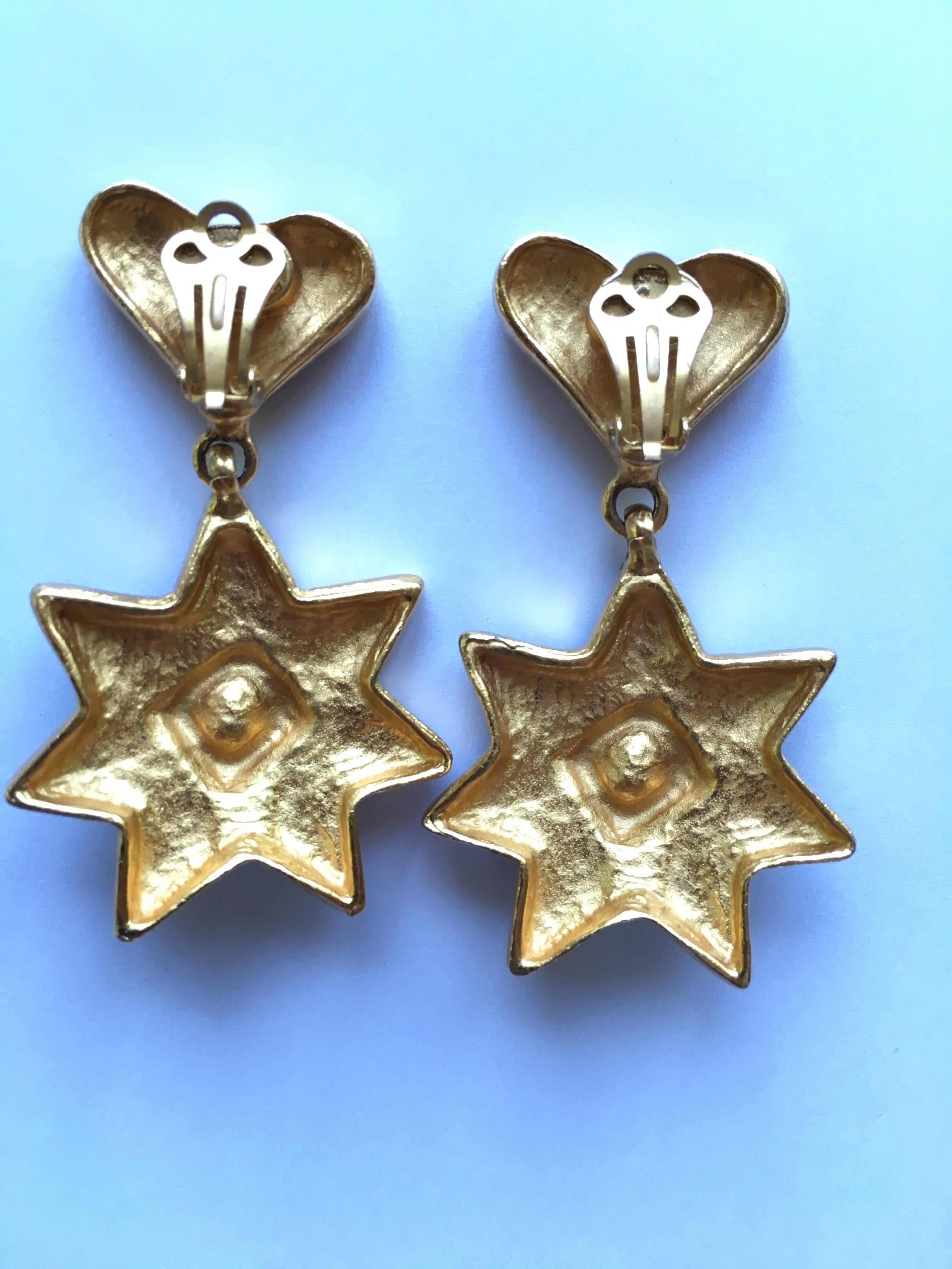 Women's 1990s Christian LaCroix Heart and Star Dangle Earrings For Sale