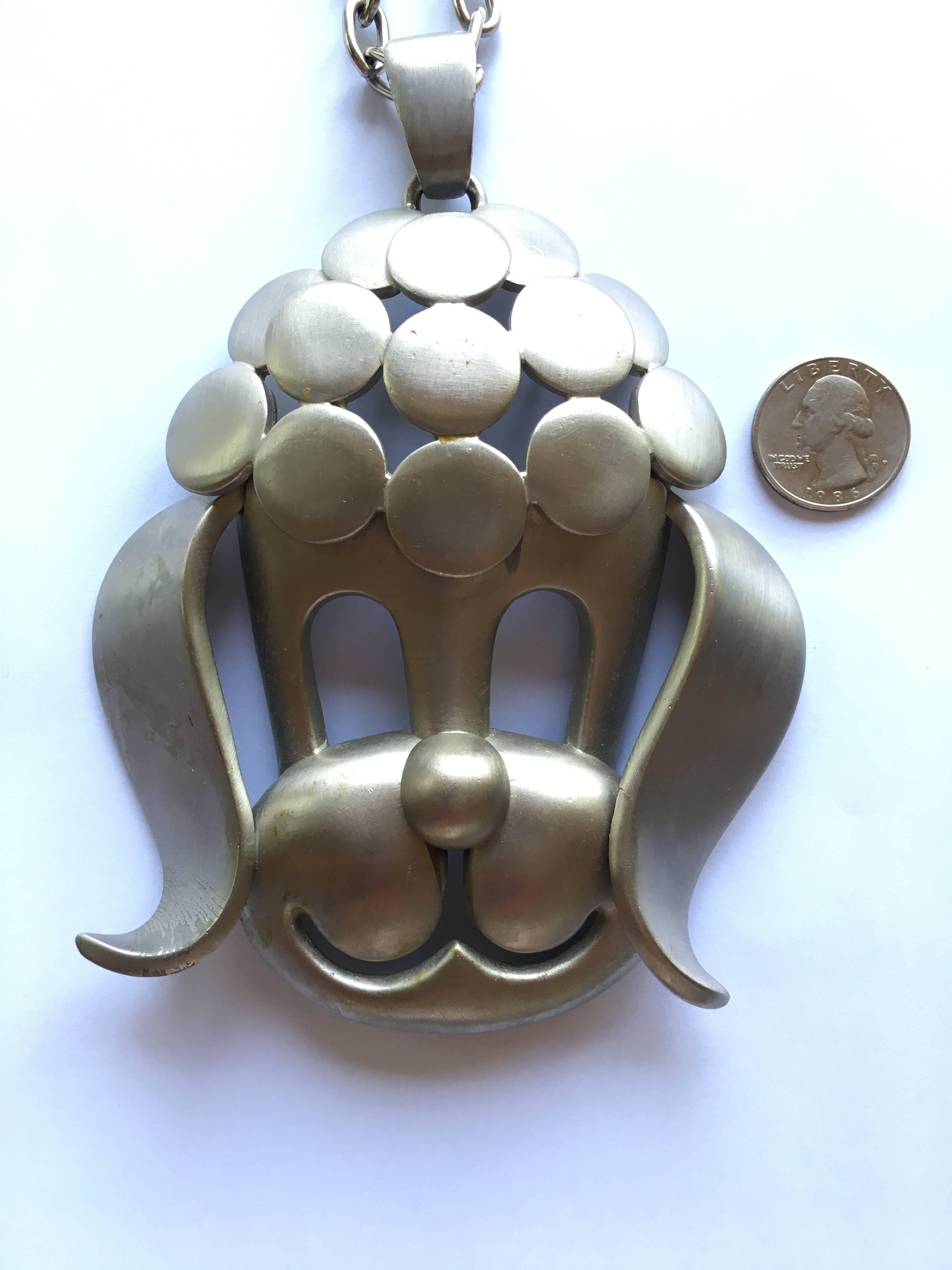 1960s Huge Mod Pierre Cardin Poodle Pendant Necklace In Good Condition For Sale In Chicago, IL