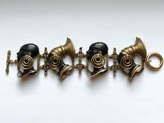 1940s Tribal African Head Enameled Brass Bracelet and Earrings
