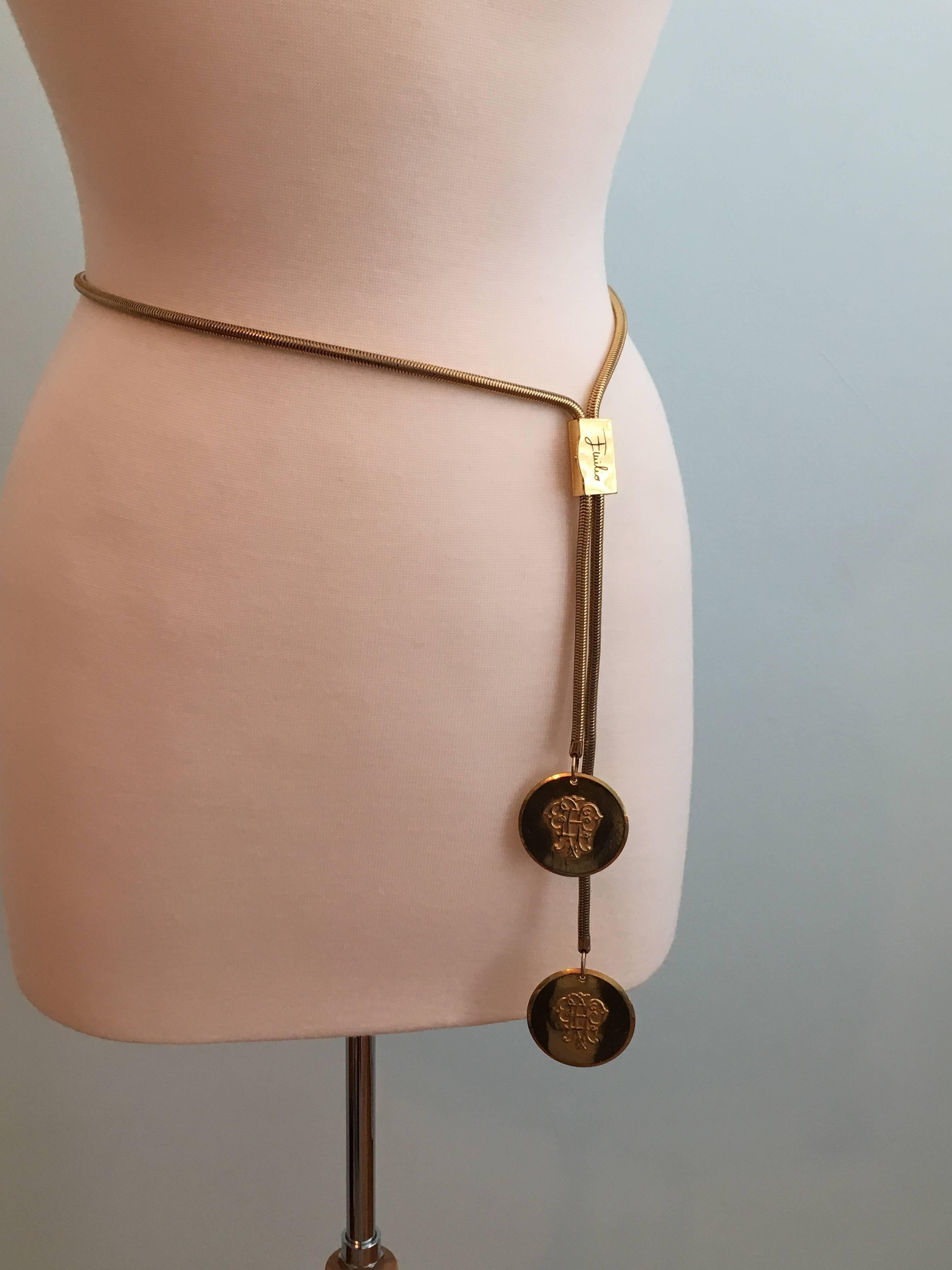 1960s Emilio Pucci Loged Goldtone Snake Chain Belt 1