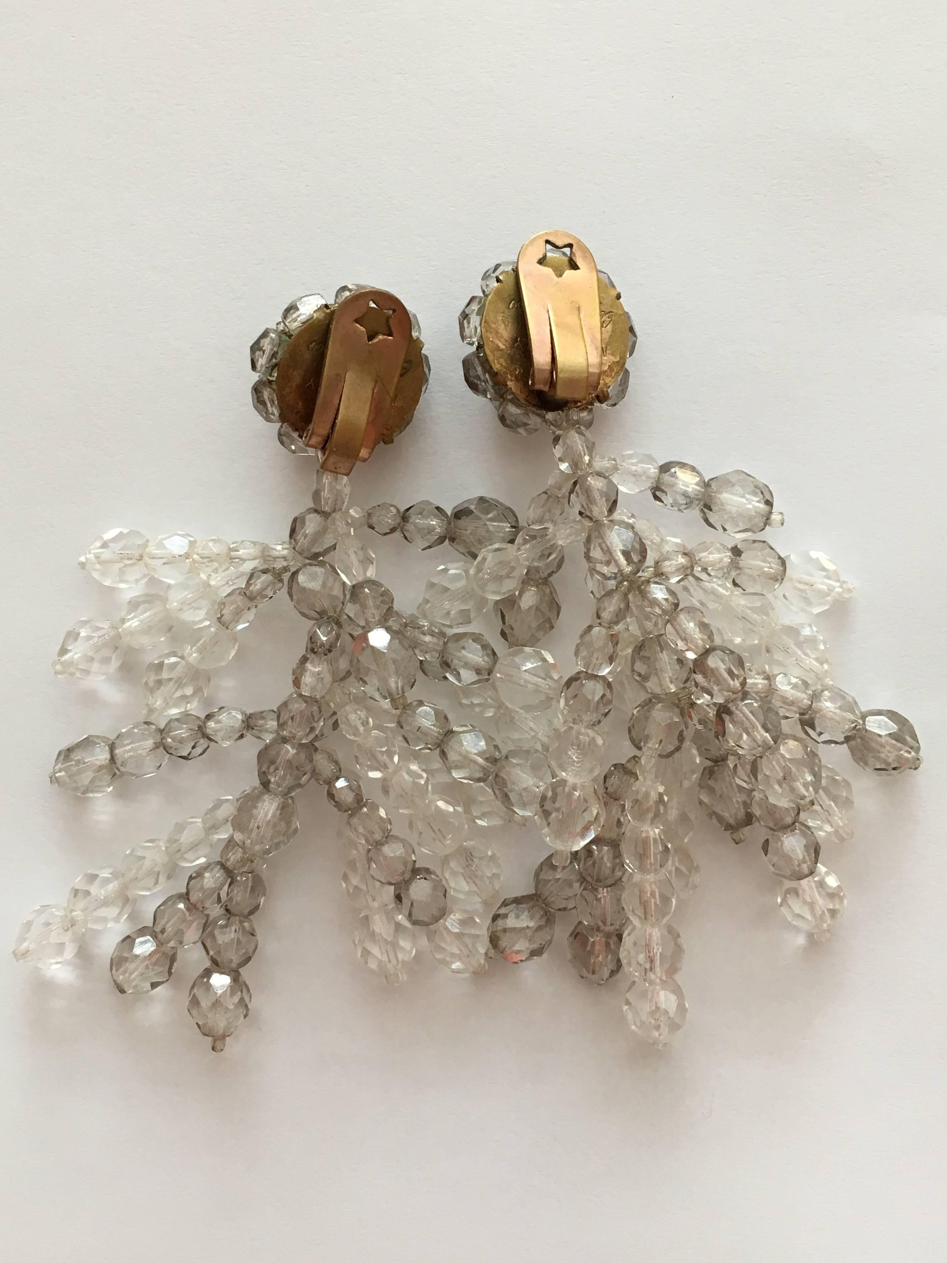Women's 1950s Coppola e Toppo Grey and Clear Crystal Dangle Earrings For Sale