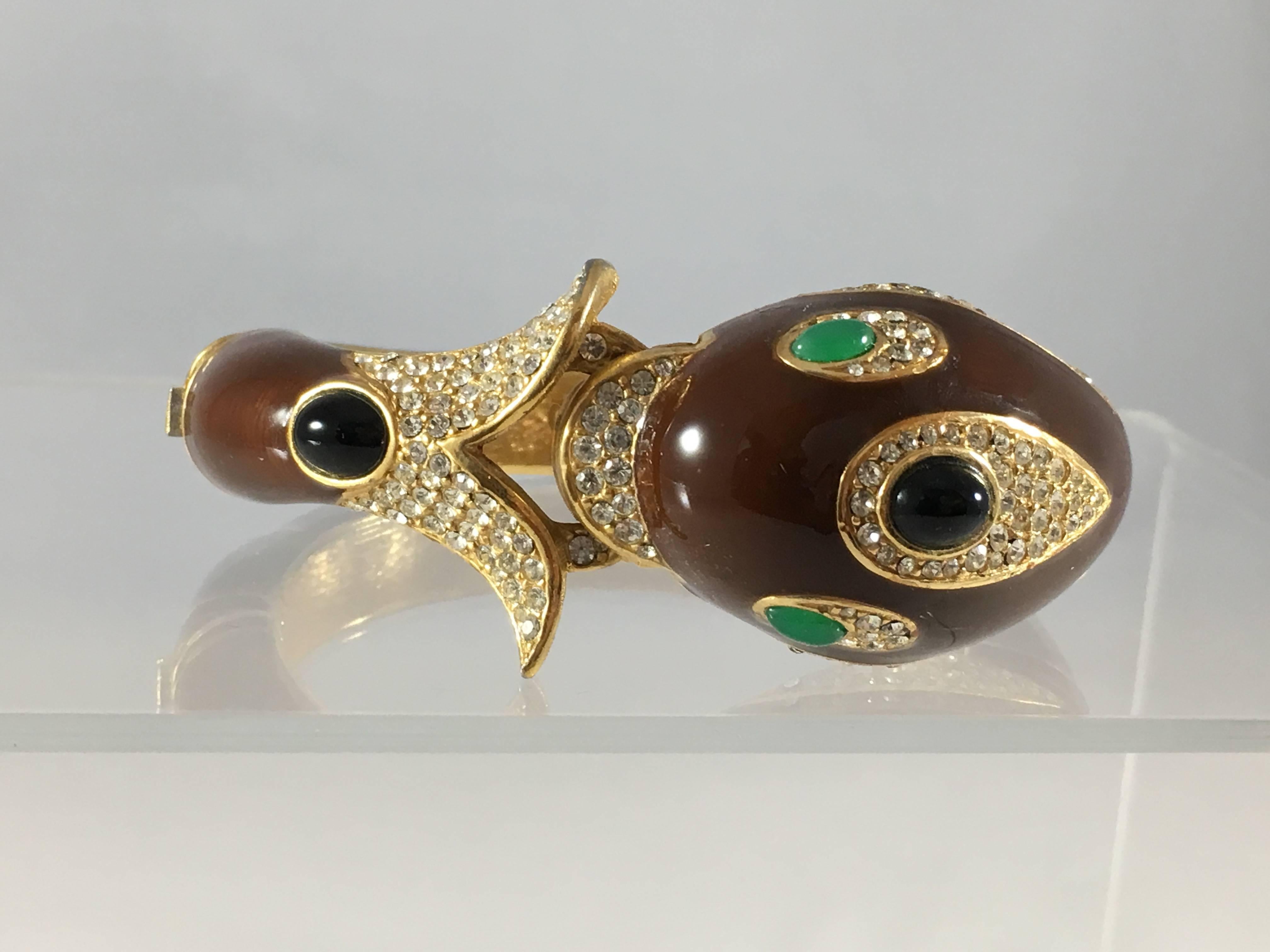 1970s Ciner Brown Enamel Dolphin Bracelet In Excellent Condition For Sale In Chicago, IL