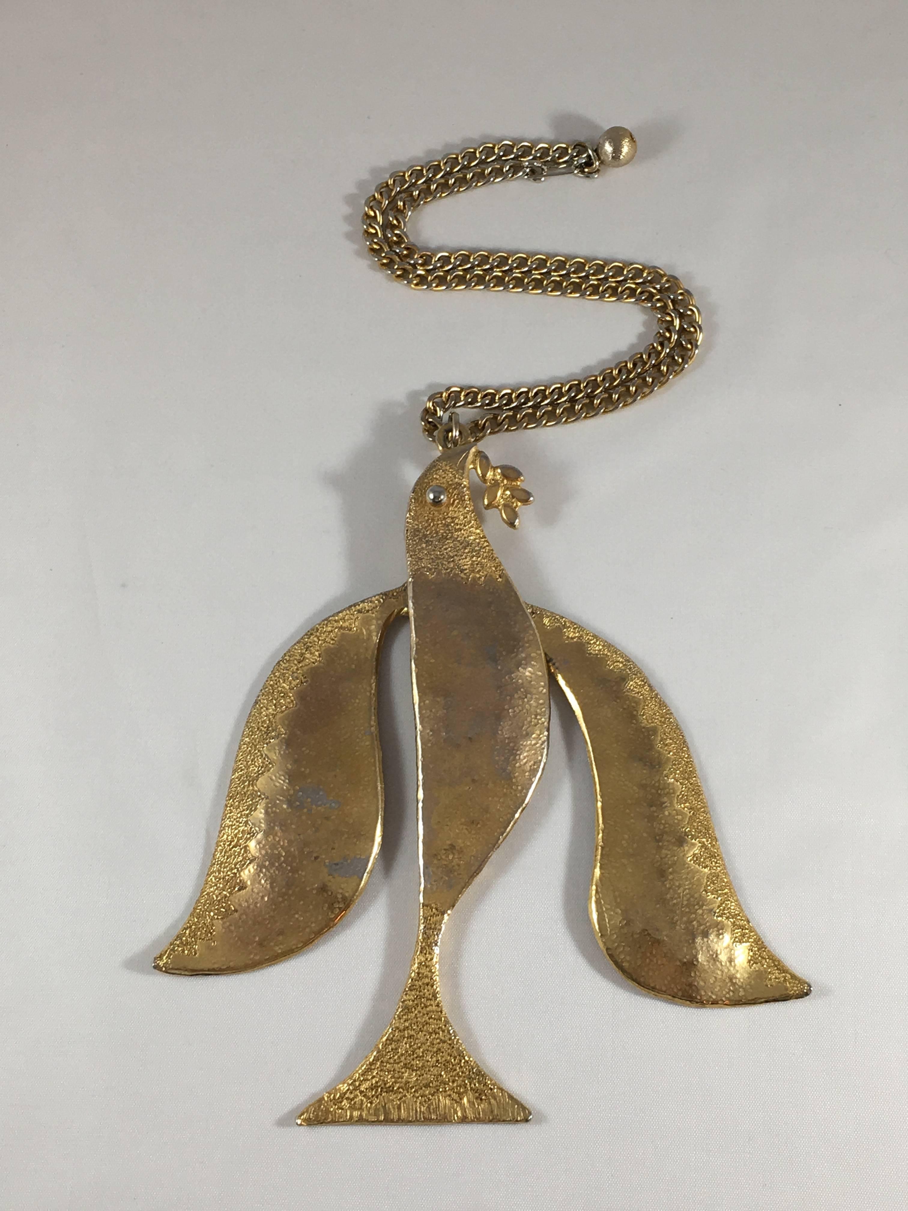 1970s Rare Kenneth Jay Lane Huge Dove Pendant Necklace In Good Condition For Sale In Chicago, IL