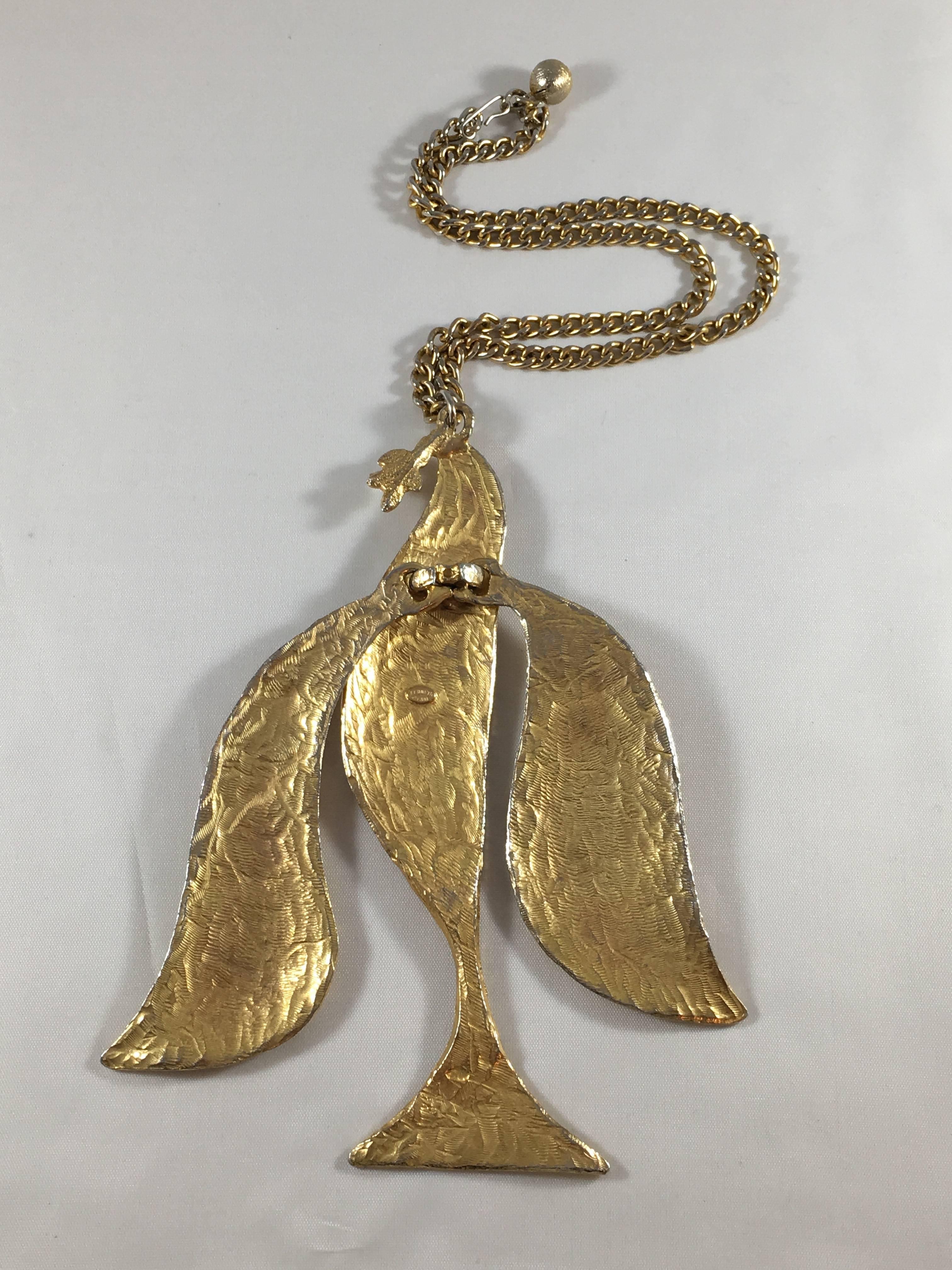 1970s Rare Kenneth Jay Lane Huge Dove Pendant Necklace For Sale 1