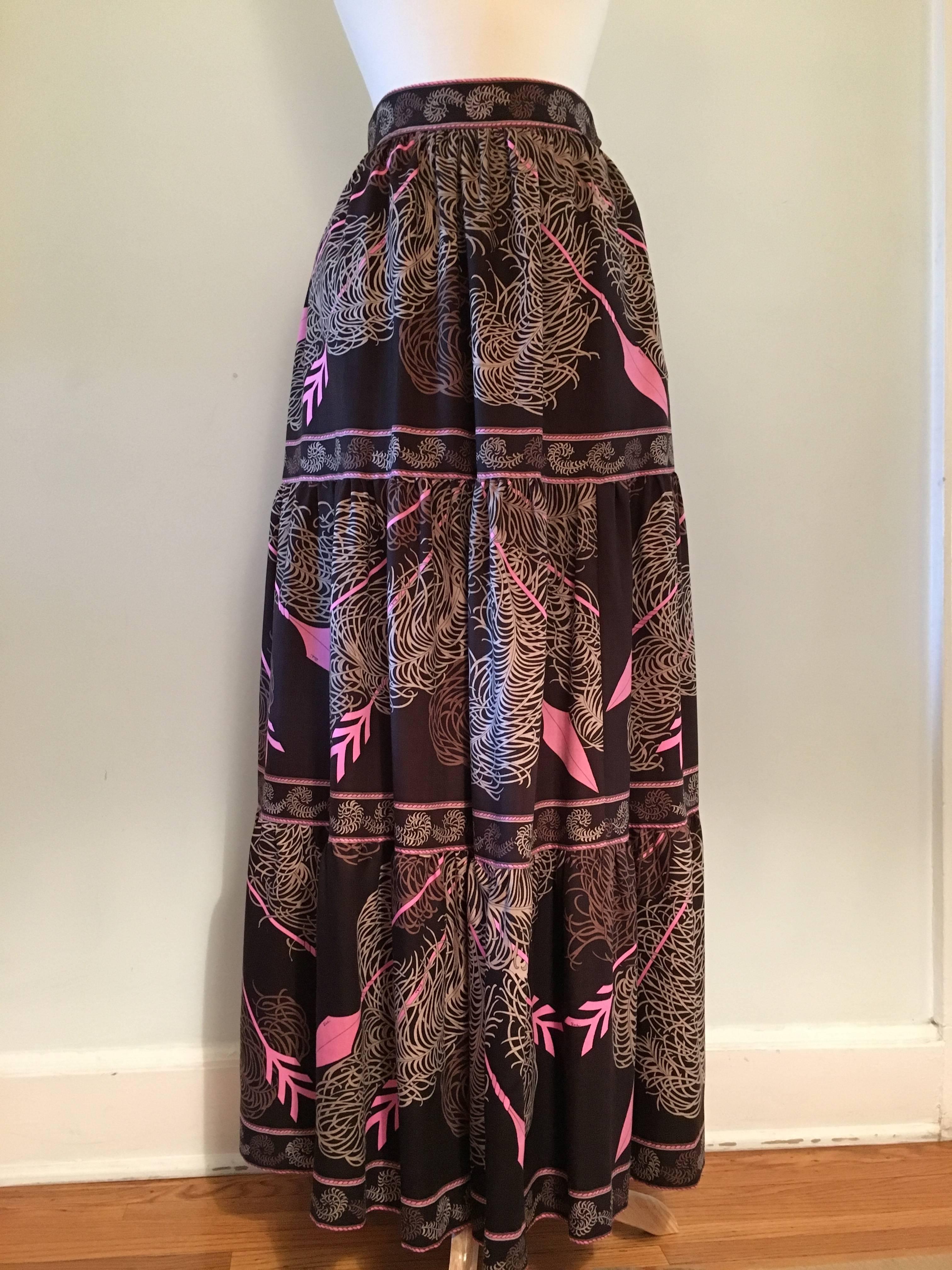 1977 Emilio Pucci Wool Challis Long Maxi Skirt For Sale 1