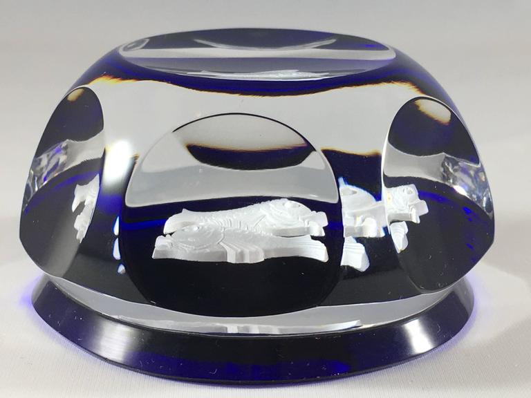 1970s Baccarat Pisces Colbalt Blue Zodiac Paperweight at 1stDibs