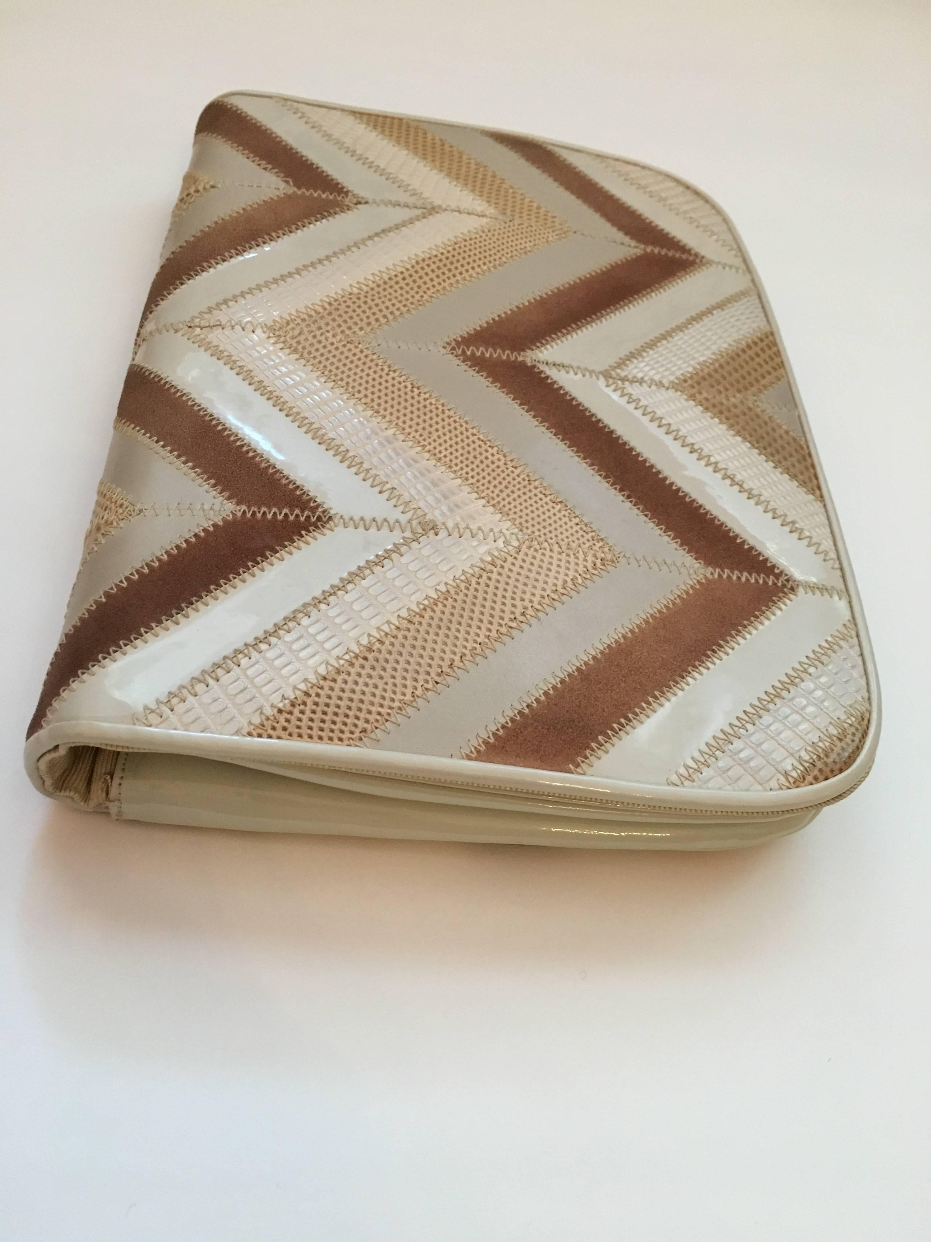 Women's 1970s Judith Leiber Zig Zag Patchwork Exotic Skin Handbag/Clutch