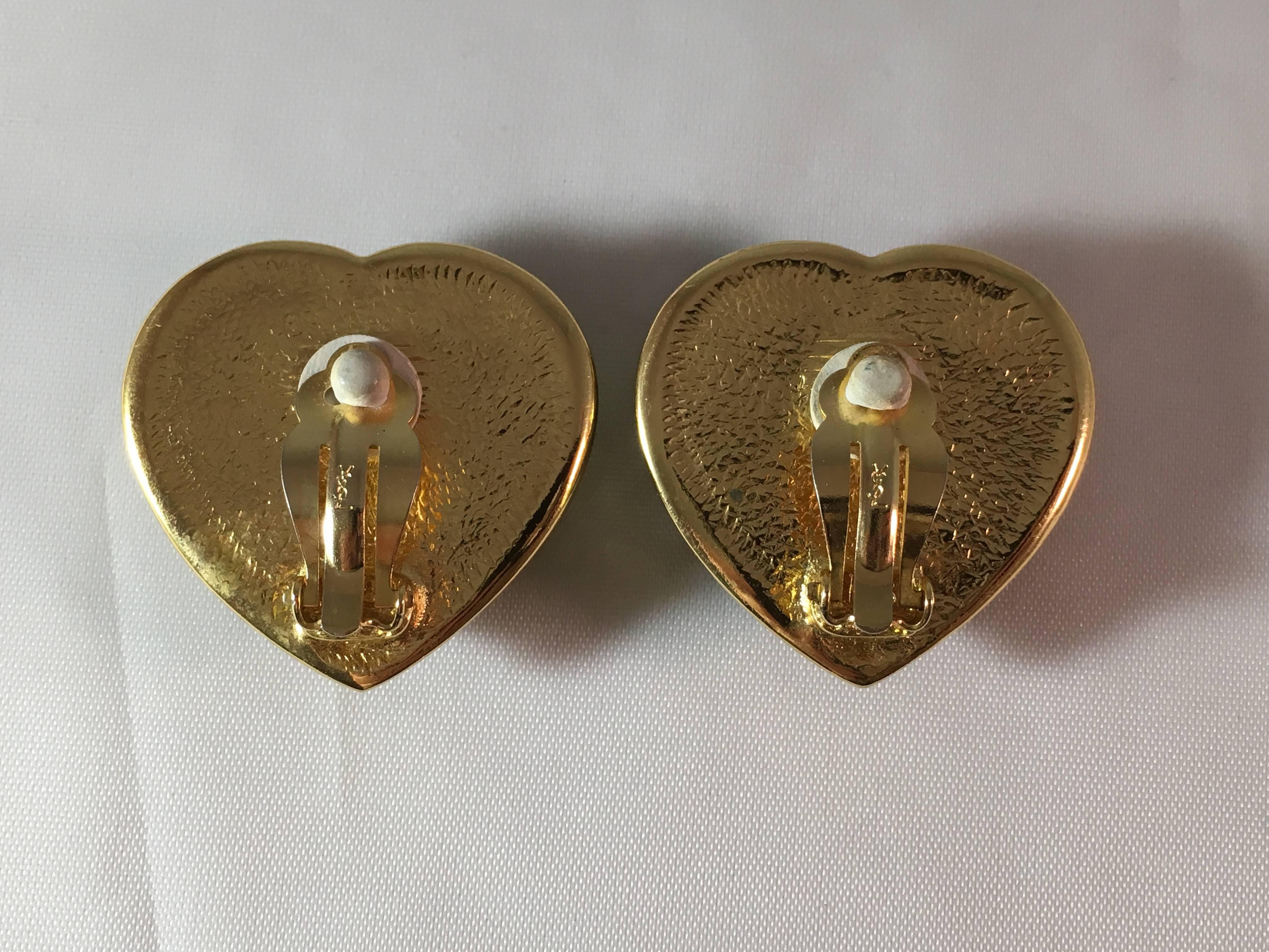 Women's 1980s Yves Saint Laurent Green Glass Heart Clip On Earrings For Sale