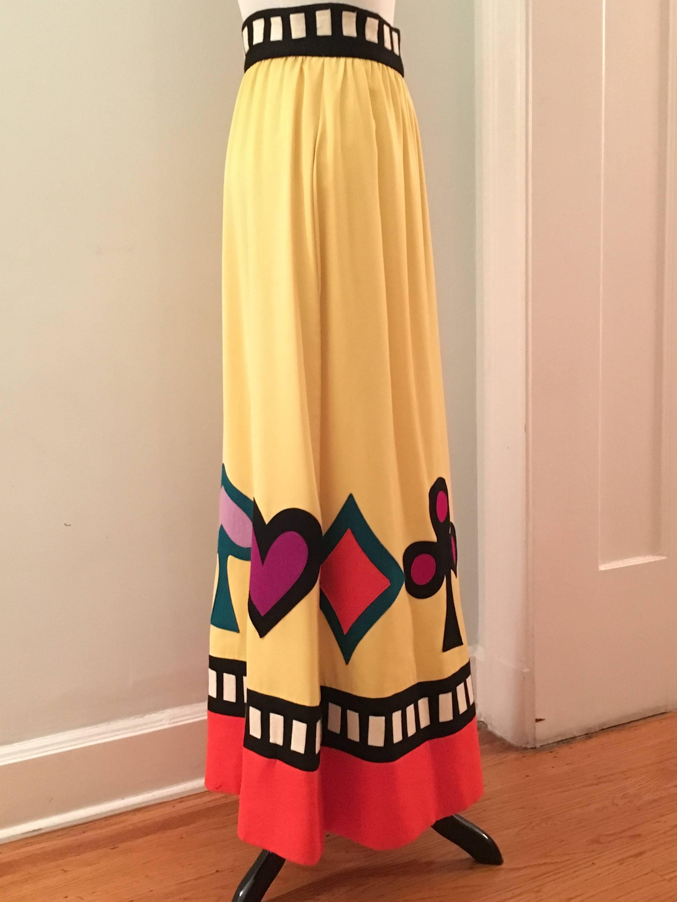 Women's Rizkallah for Malcolm Starr 1970s Felted Maxi Skirt with Playing Card Suits For Sale