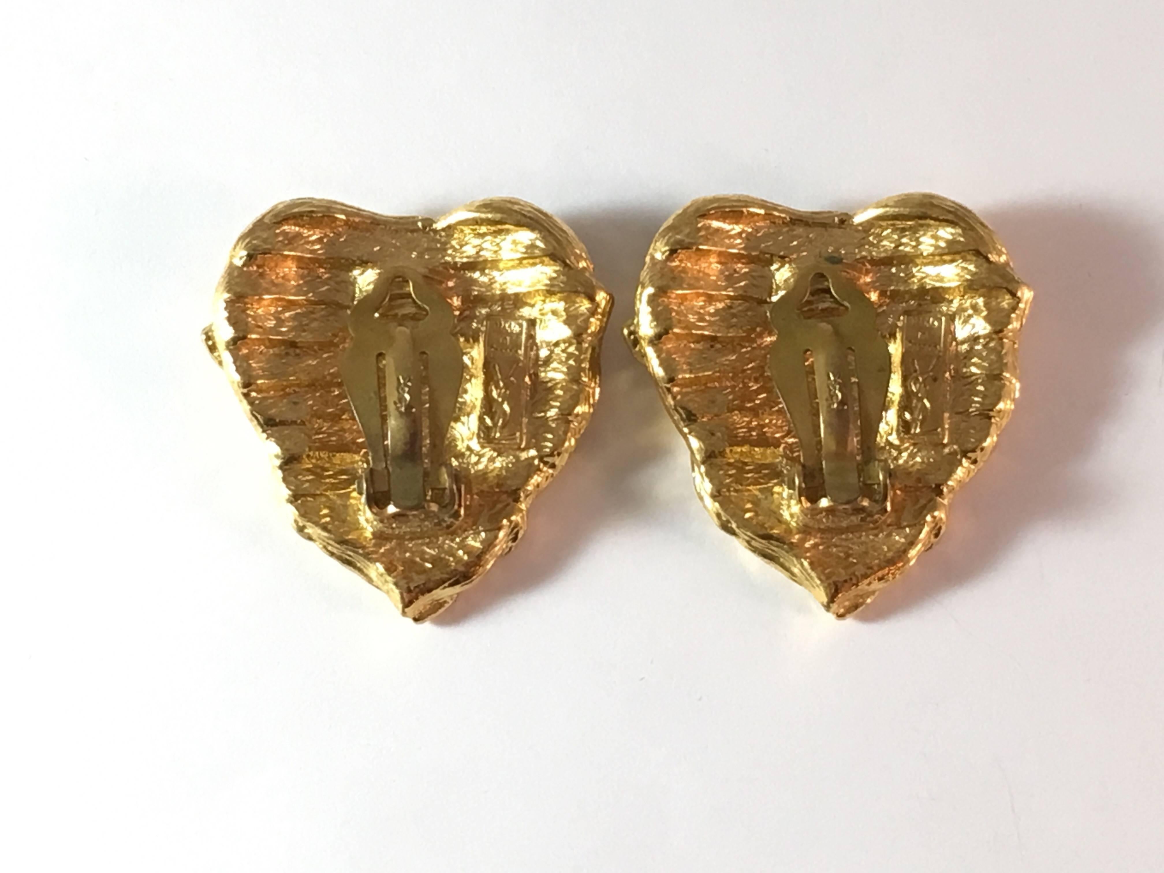 1980s Yves Saint Laurent Heart Earrings with Snakes Clip On Earrings In Excellent Condition In Chicago, IL