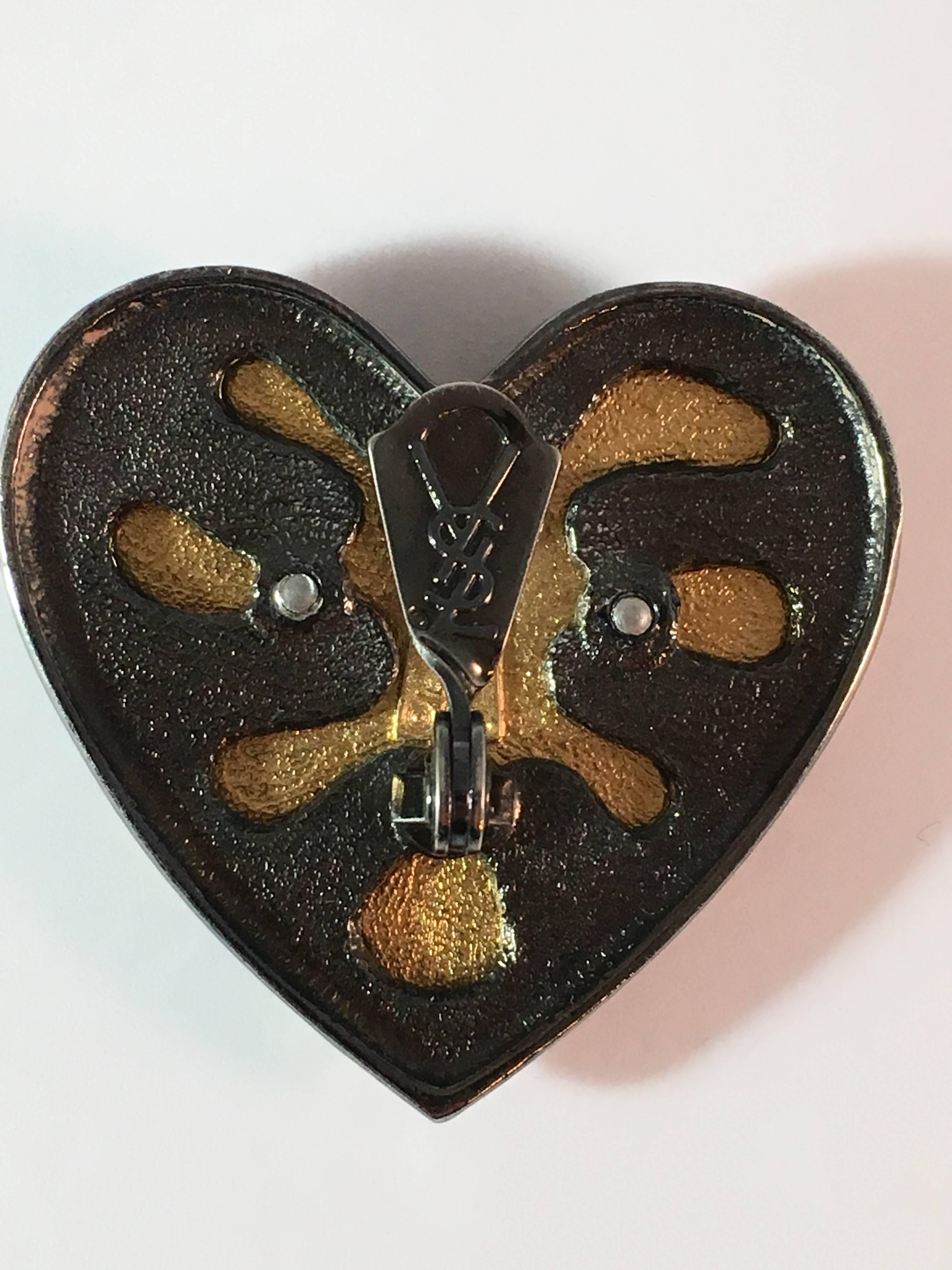Yves Saint Laurent Black and Red Heart Clip-On Earrings In Excellent Condition For Sale In Chicago, IL