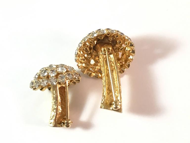 1960s Castlecliff Rhinestone Mushroom Brooches For Sale at 1stDibs