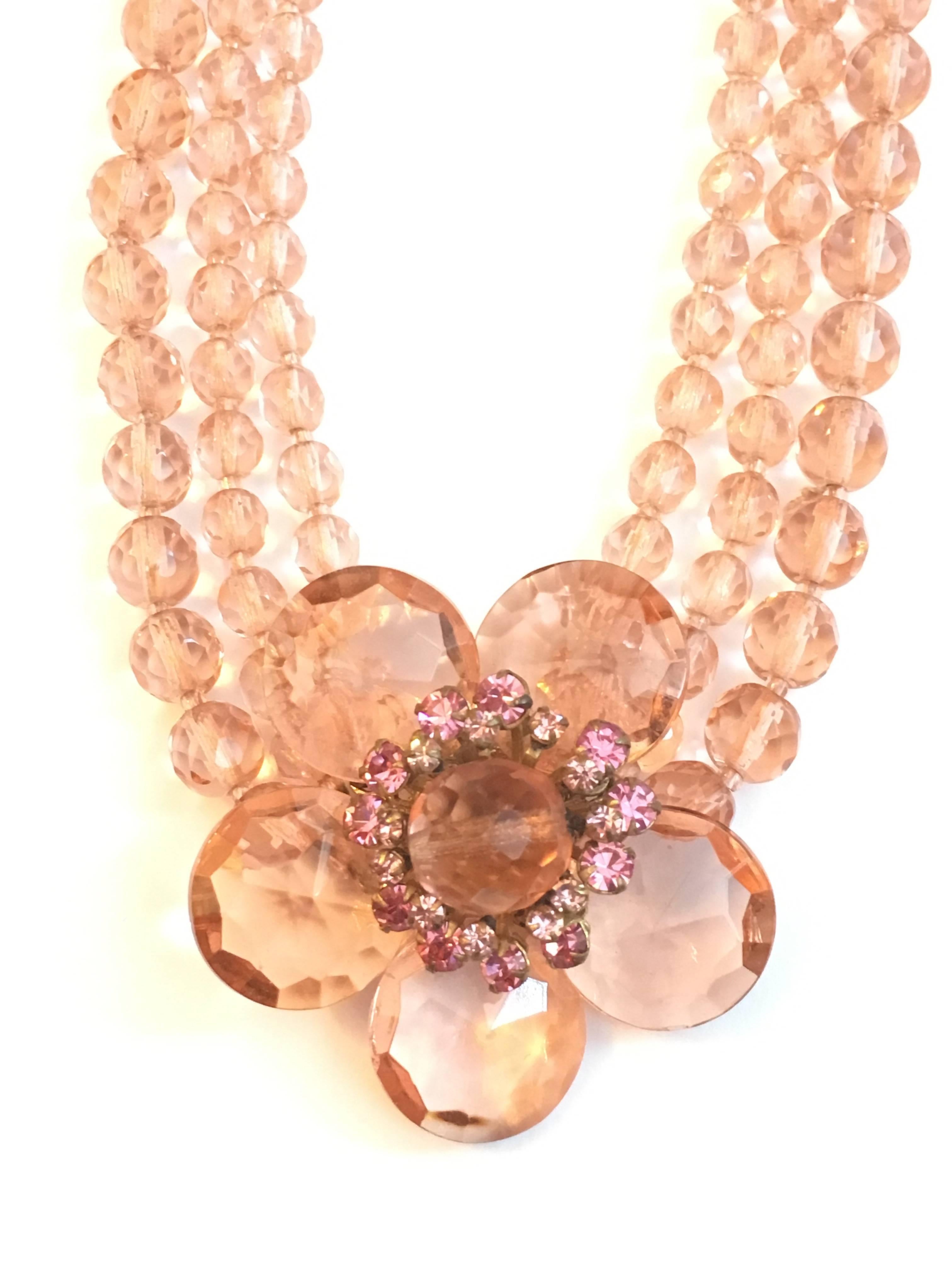 Miriam Haskell 1950s Pink Floral Choker Necklace In Excellent Condition In Chicago, IL
