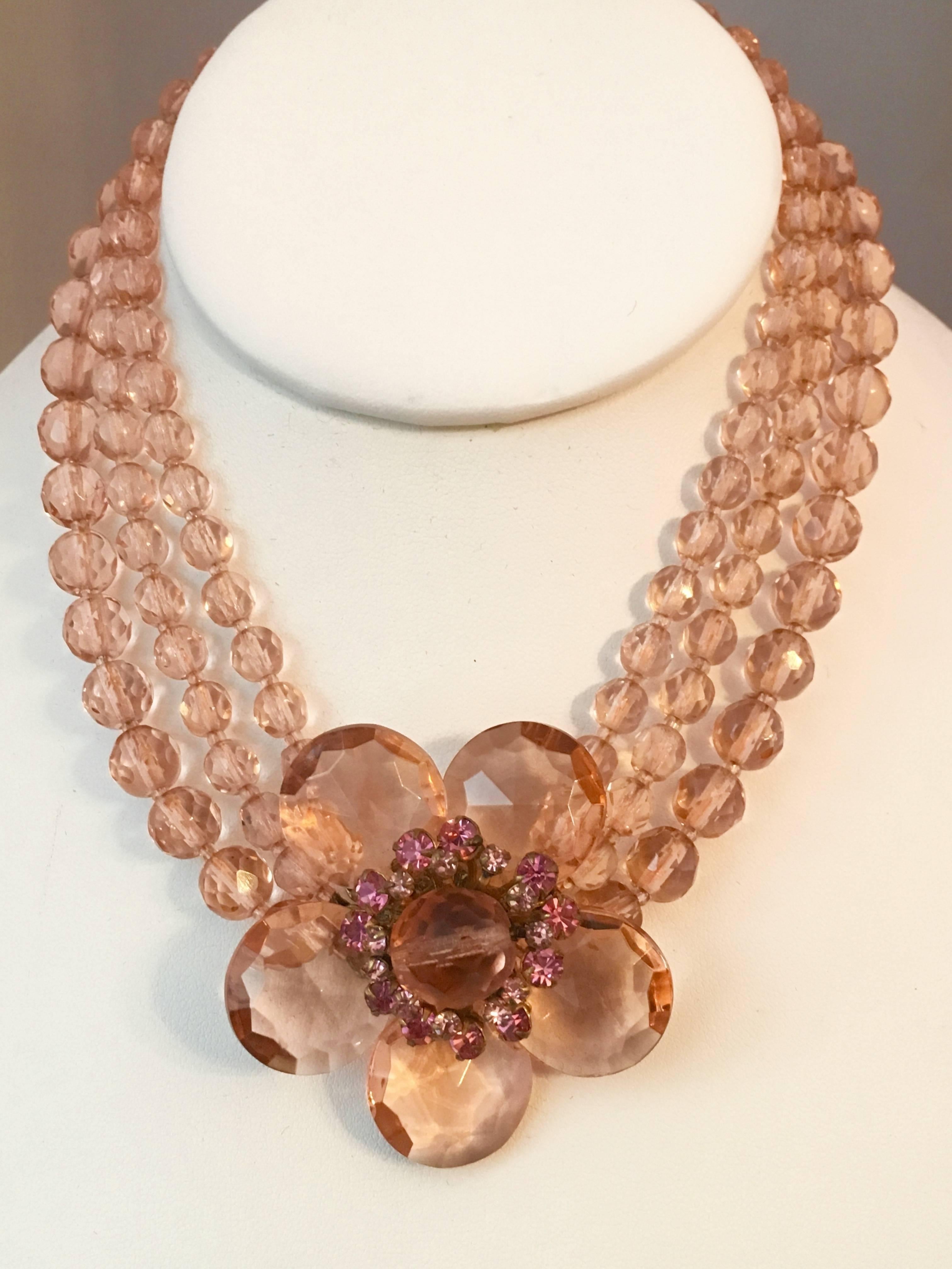 Women's Miriam Haskell 1950s Pink Floral Choker Necklace