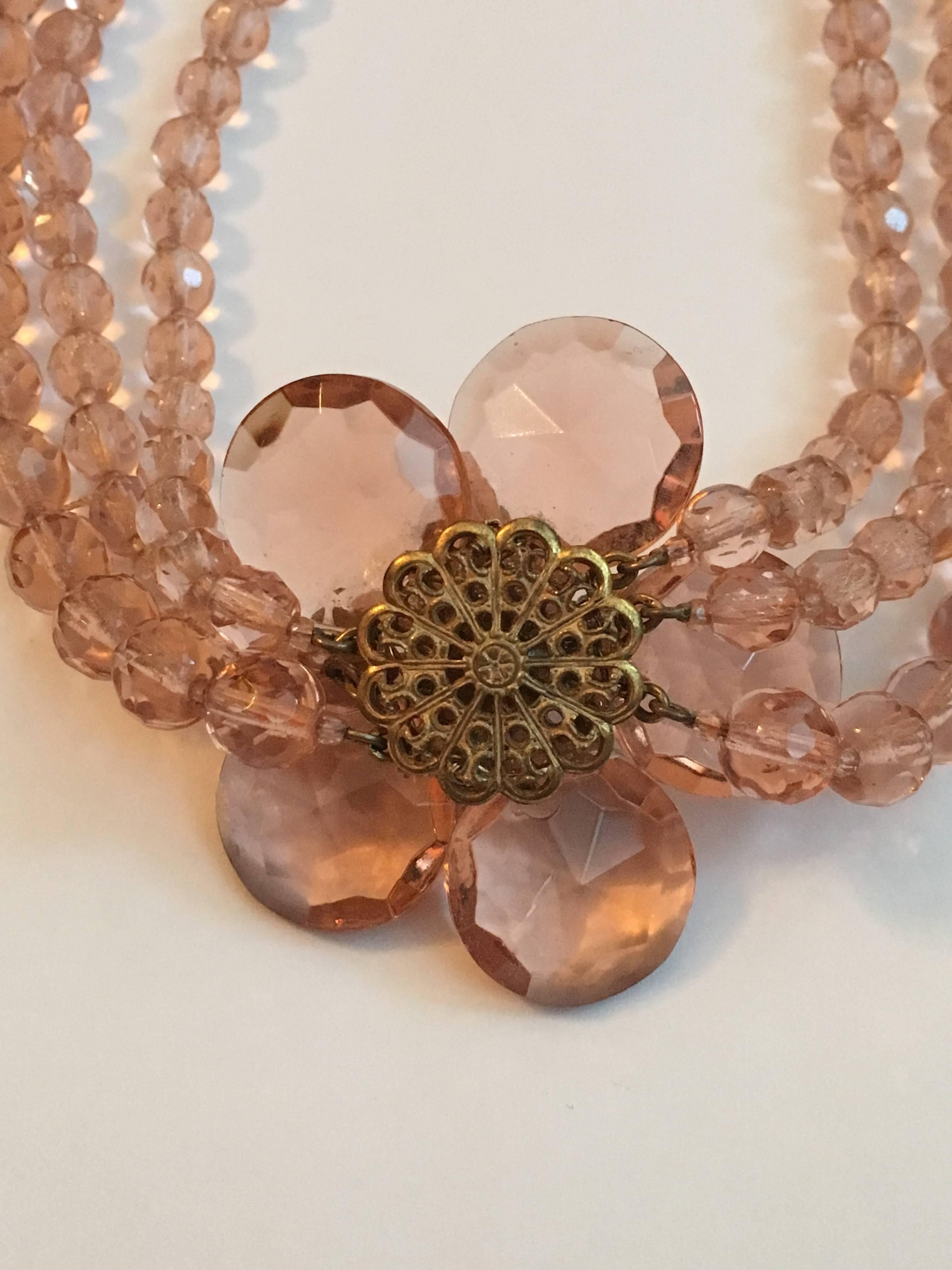 Miriam Haskell 1950s Pink Floral Choker Necklace 1