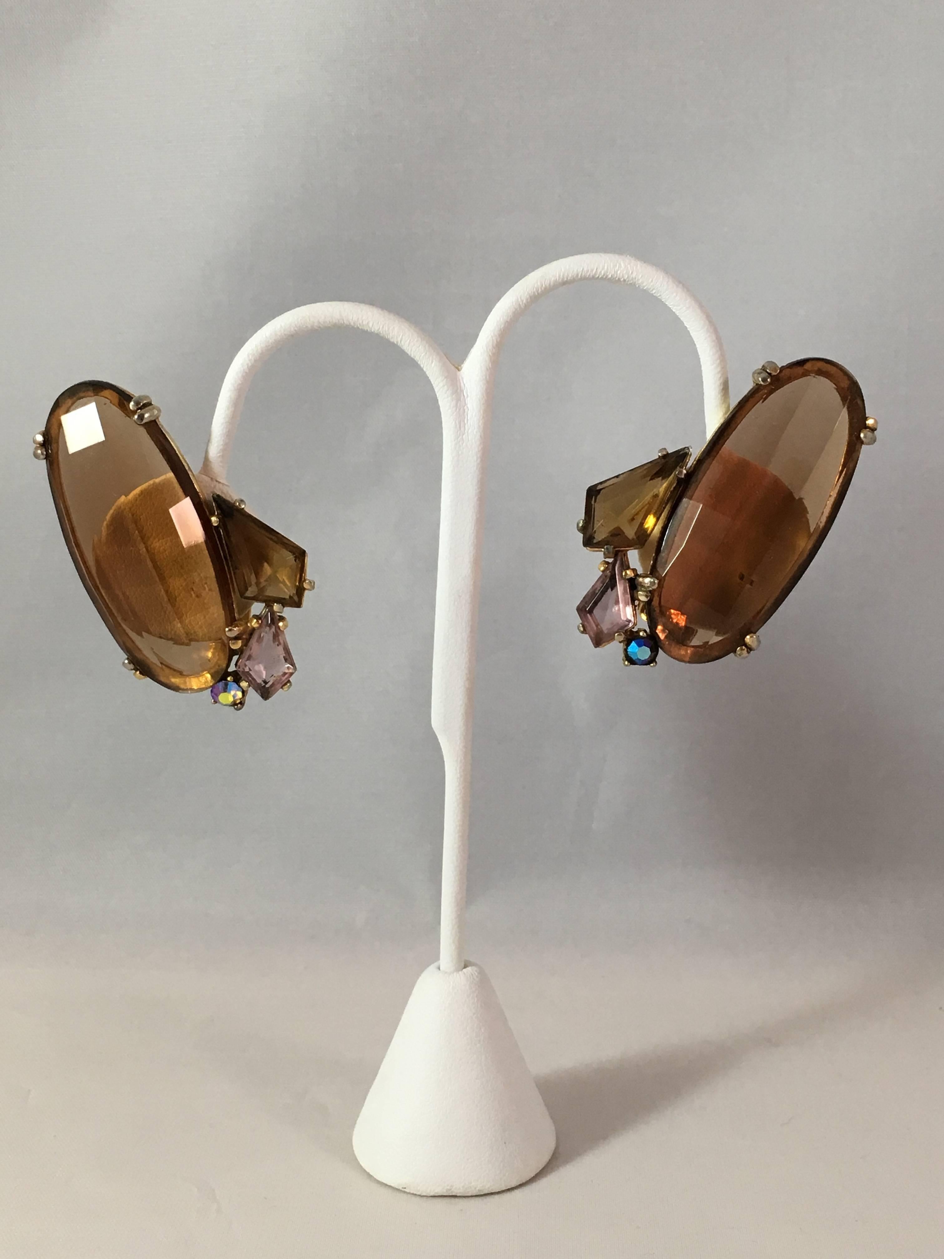 1940s Schiaparelli Huge Topaz Earrings In Excellent Condition In Chicago, IL