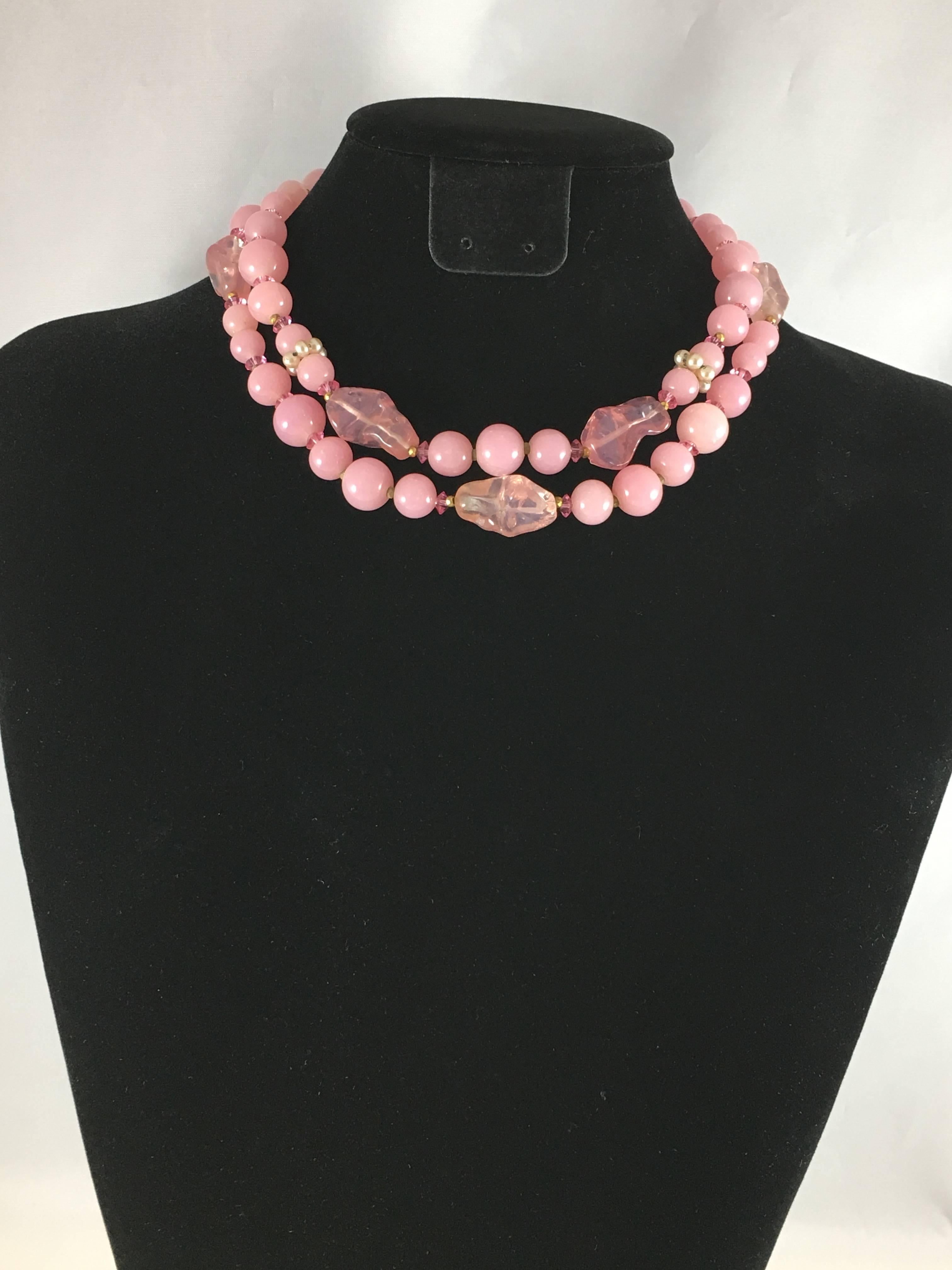 1950s Miriam Haskell Pink Glass Choker Necklace In Excellent Condition In Chicago, IL