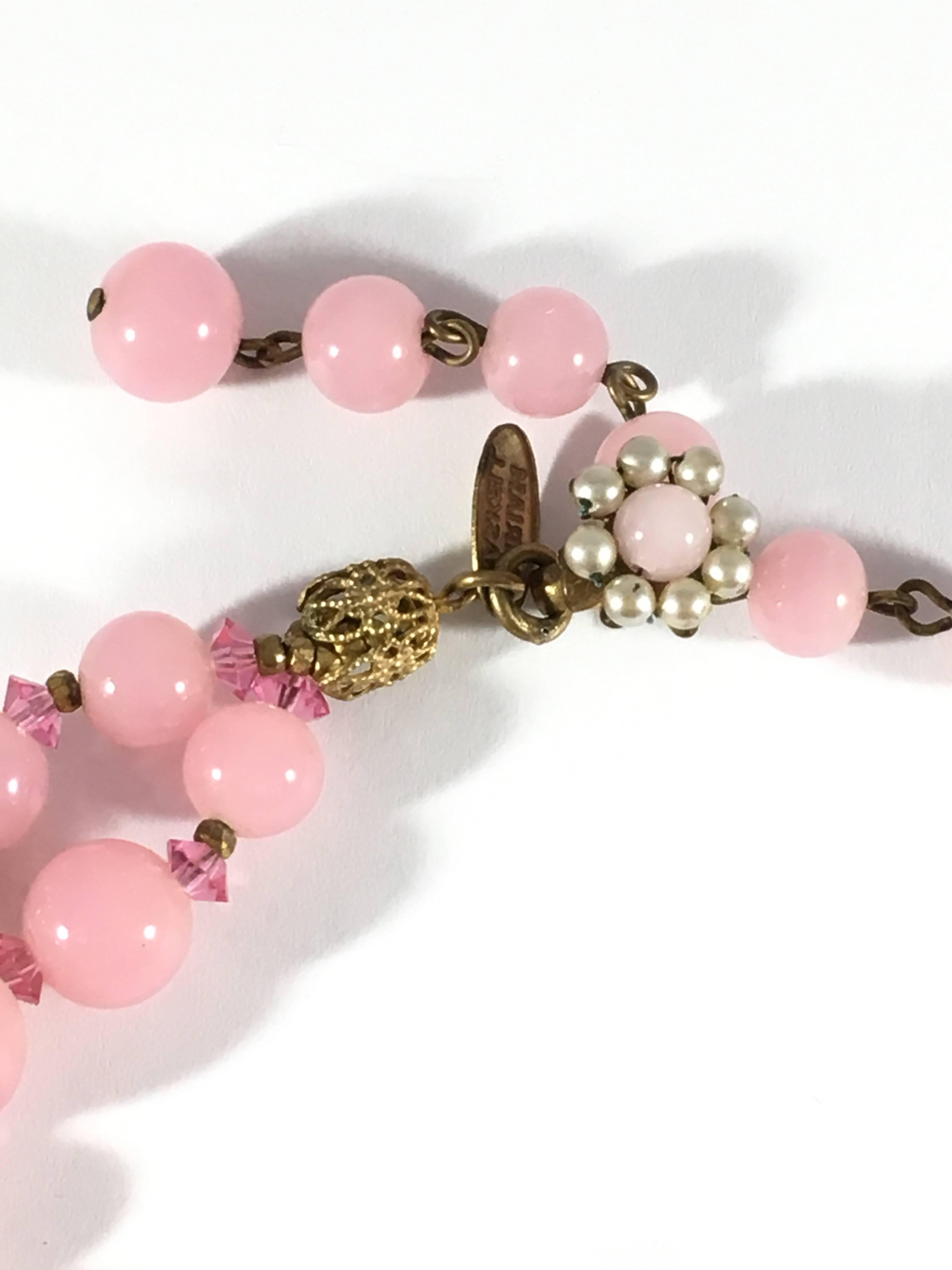 Women's 1950s Miriam Haskell Pink Glass Choker Necklace