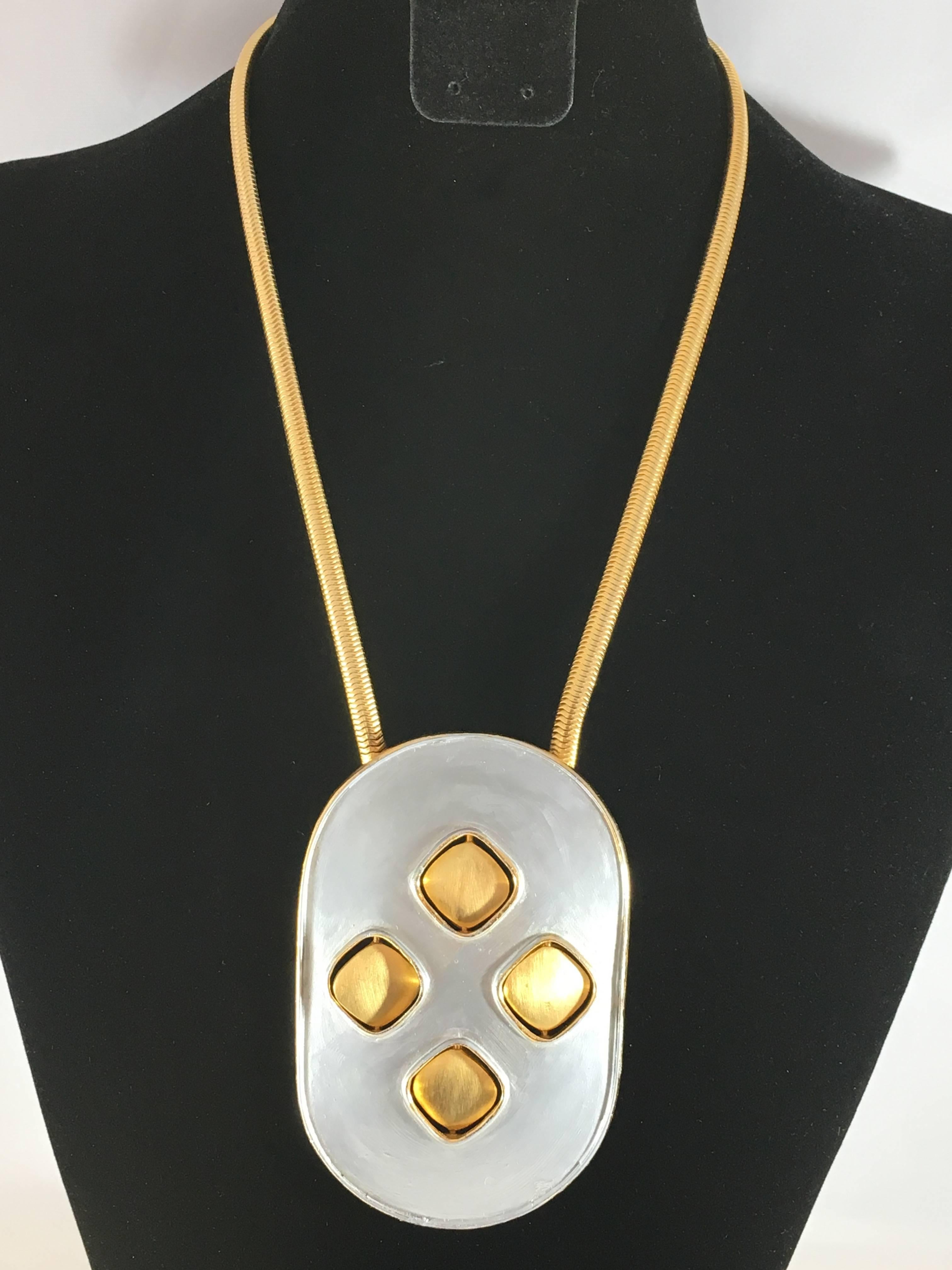 Pierre Cardin 1960s Reversible Disk Pendant Necklace In Good Condition For Sale In Chicago, IL