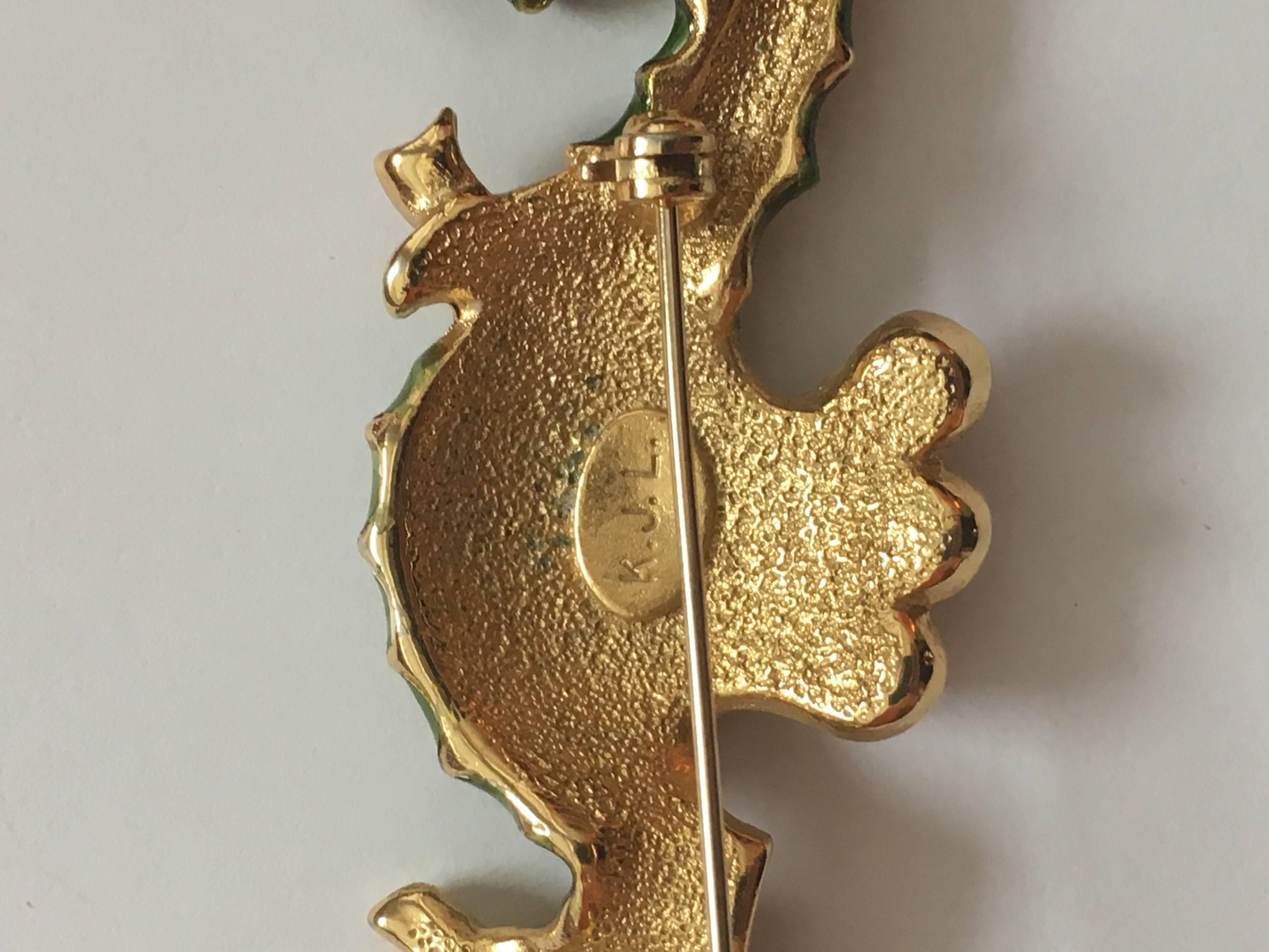 Kenneth Jay Lane Sea Horse Brooch, 1960s  For Sale 1