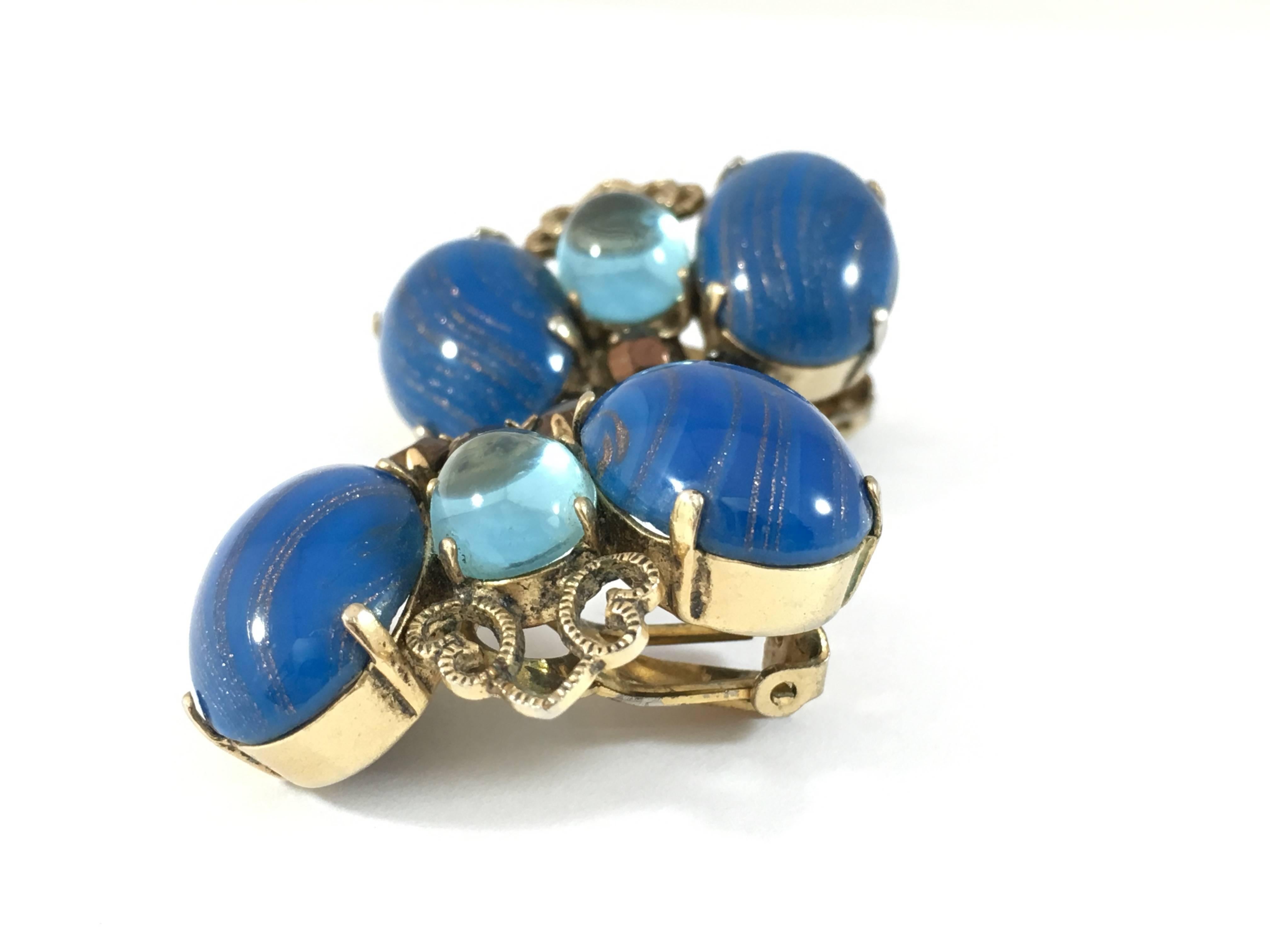 1960s Blue Schreiner Butterfly Earrings In Excellent Condition In Chicago, IL