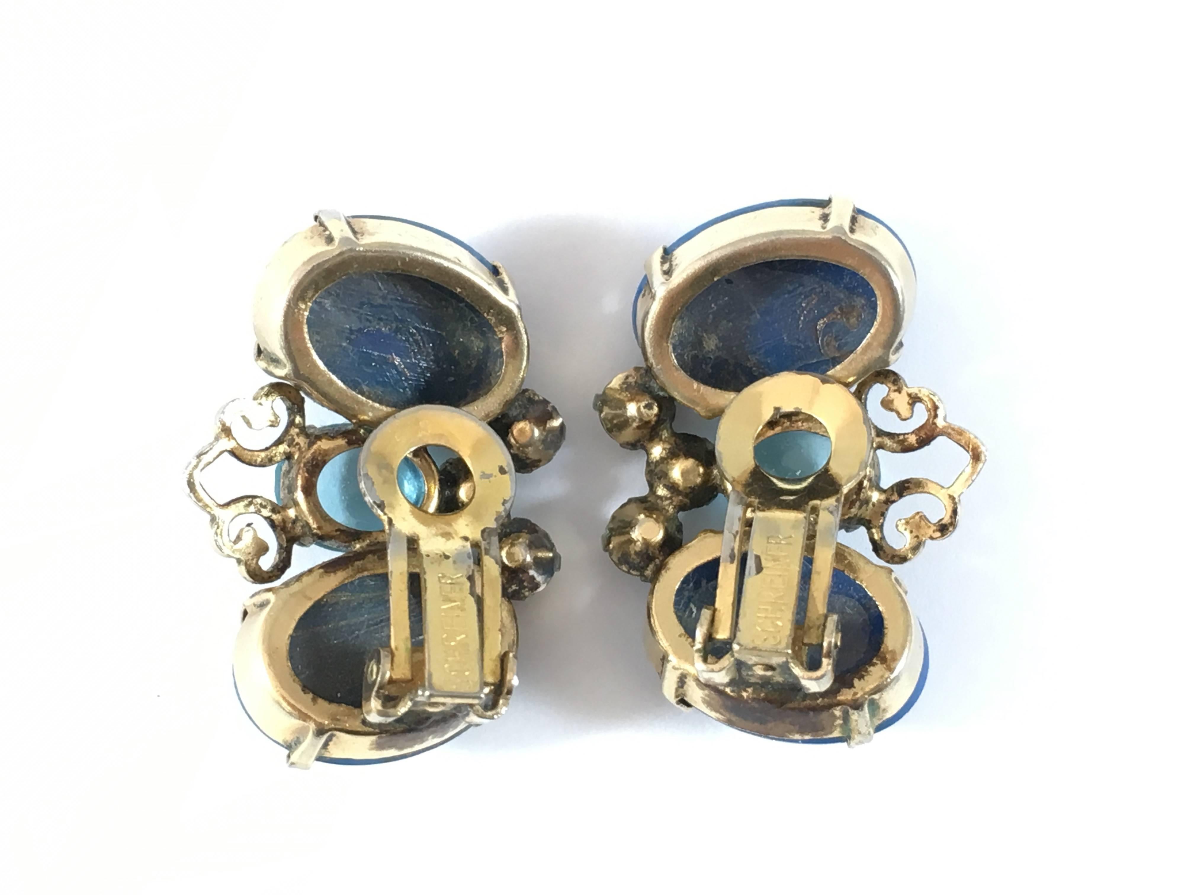 Women's 1960s Blue Schreiner Butterfly Earrings