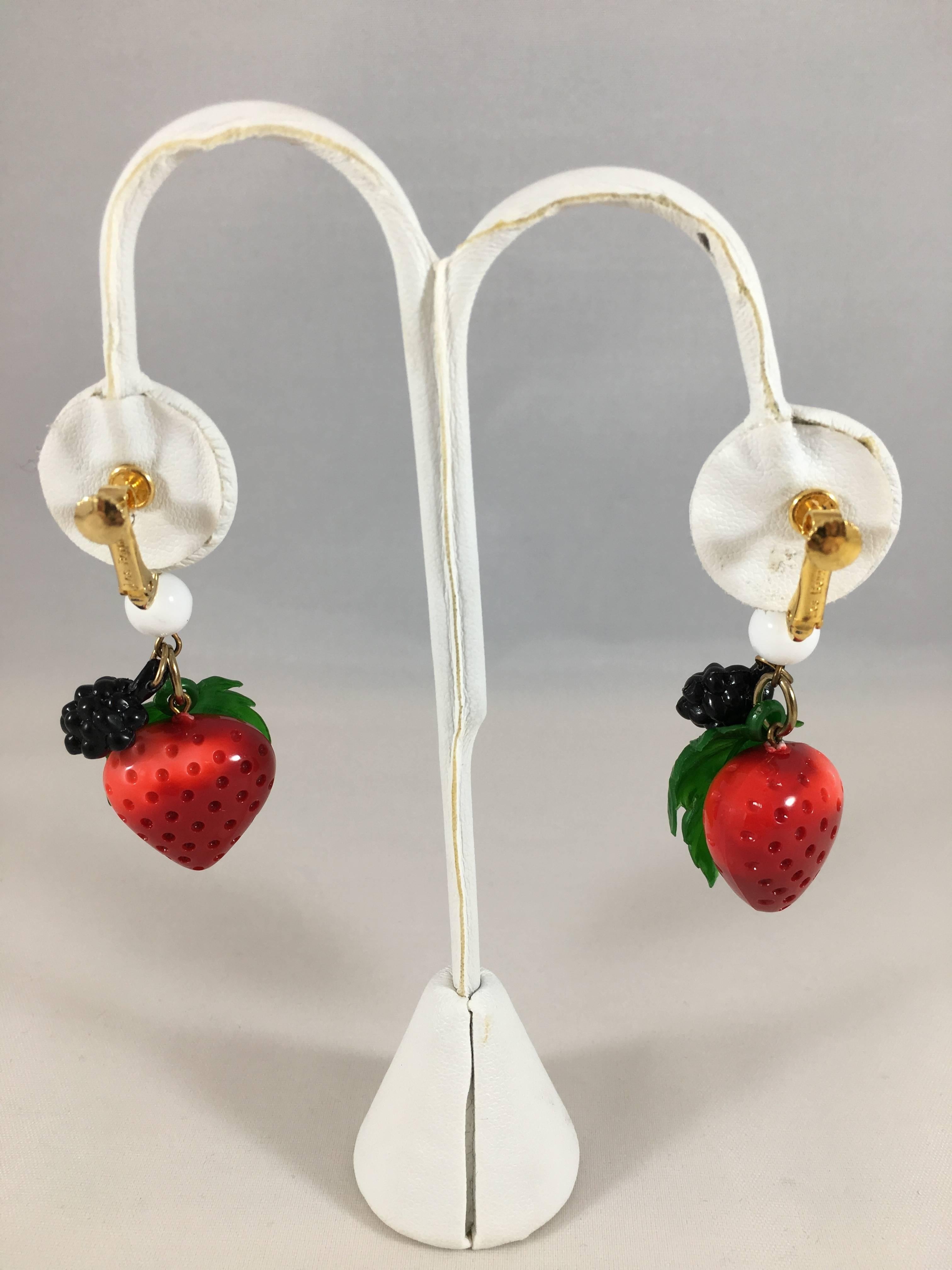 Women's 1970s Les Bernard Strawberry Berry Dangle Earrings