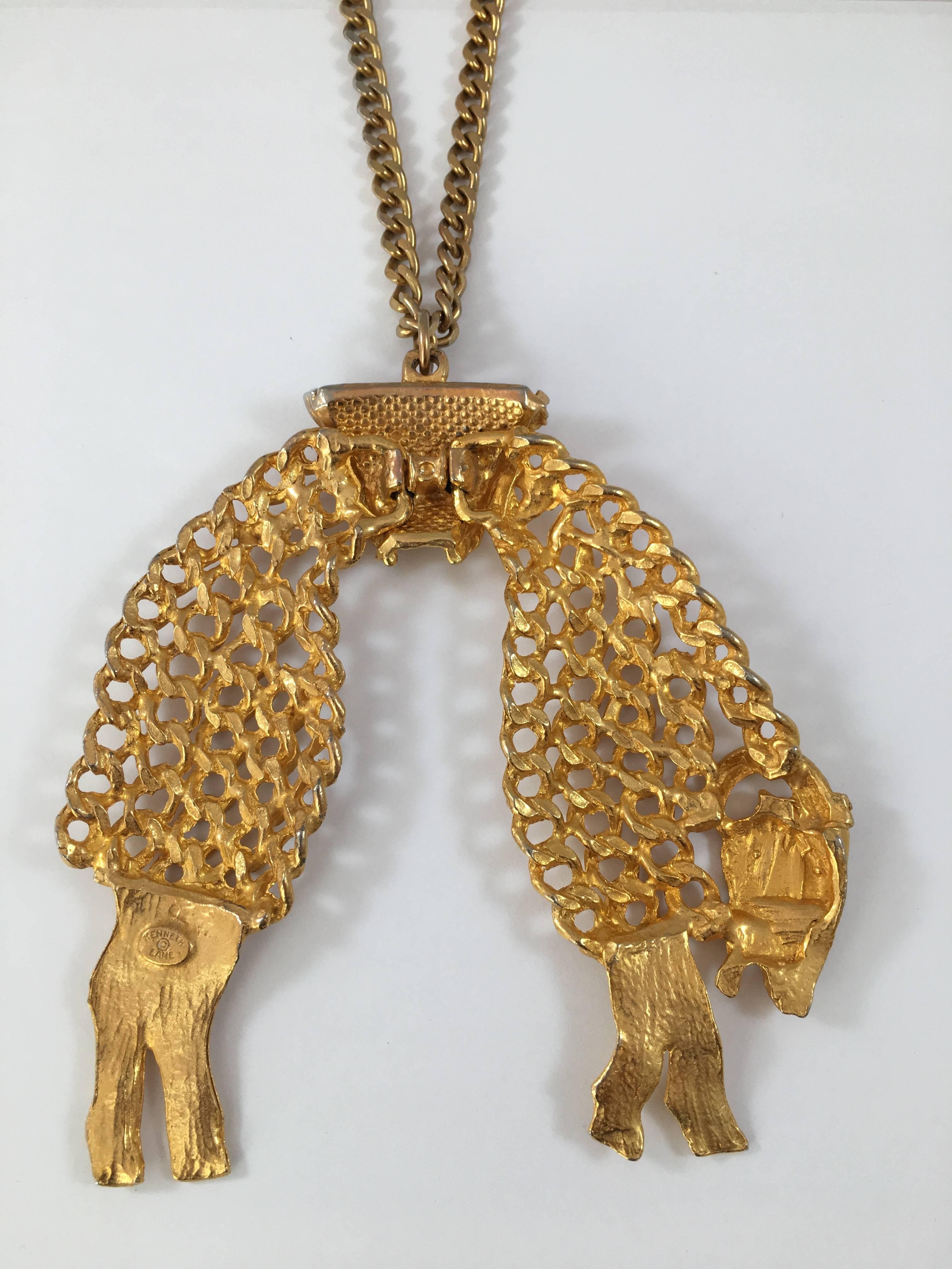 1970s Huge Kenneth Jay Lane Golden Fleece Sheep Pendant Necklace In Good Condition For Sale In Chicago, IL