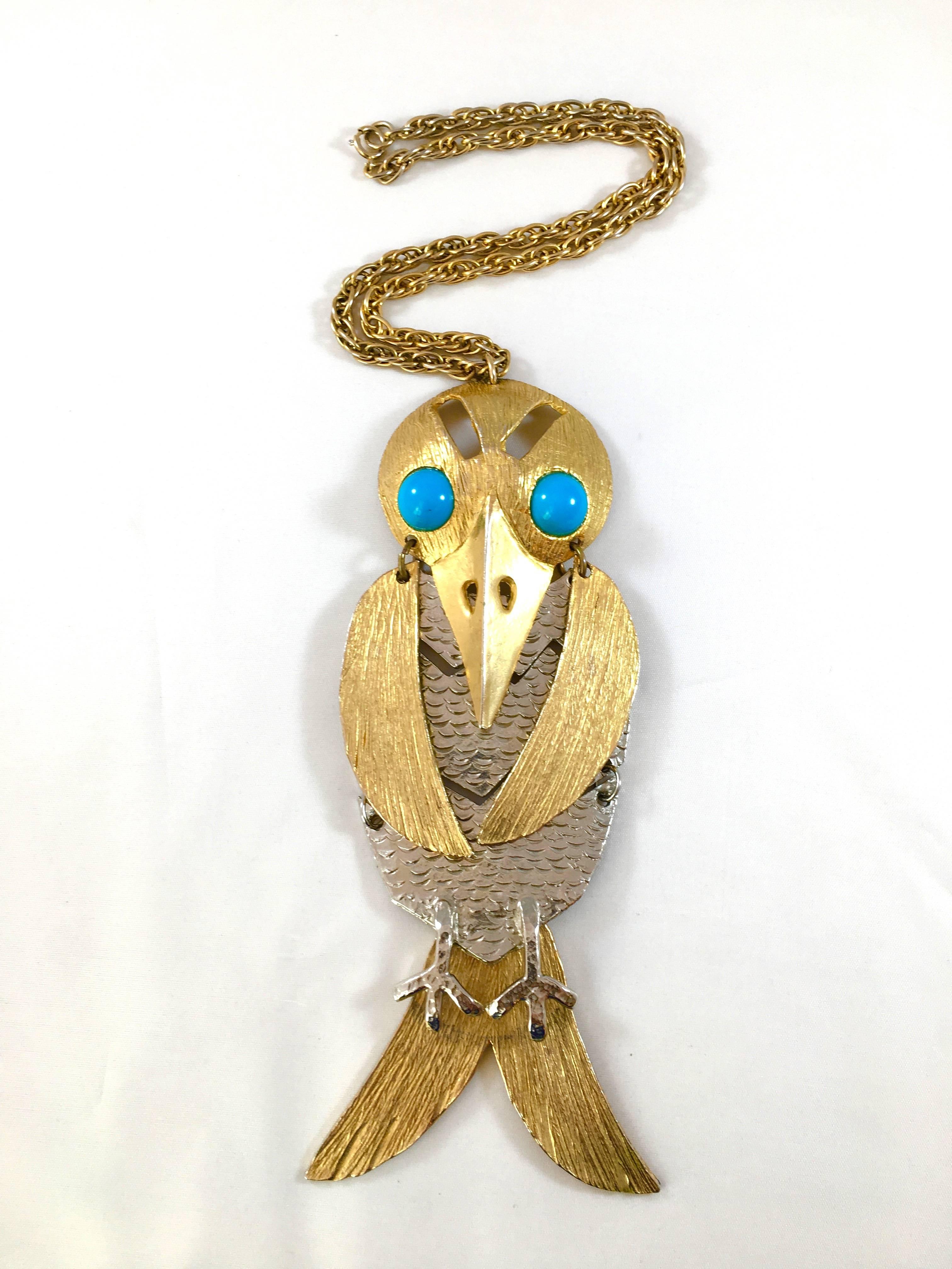 1970s Huge Kenneth Jay Lane Bird Pendant Necklace In Good Condition In Chicago, IL