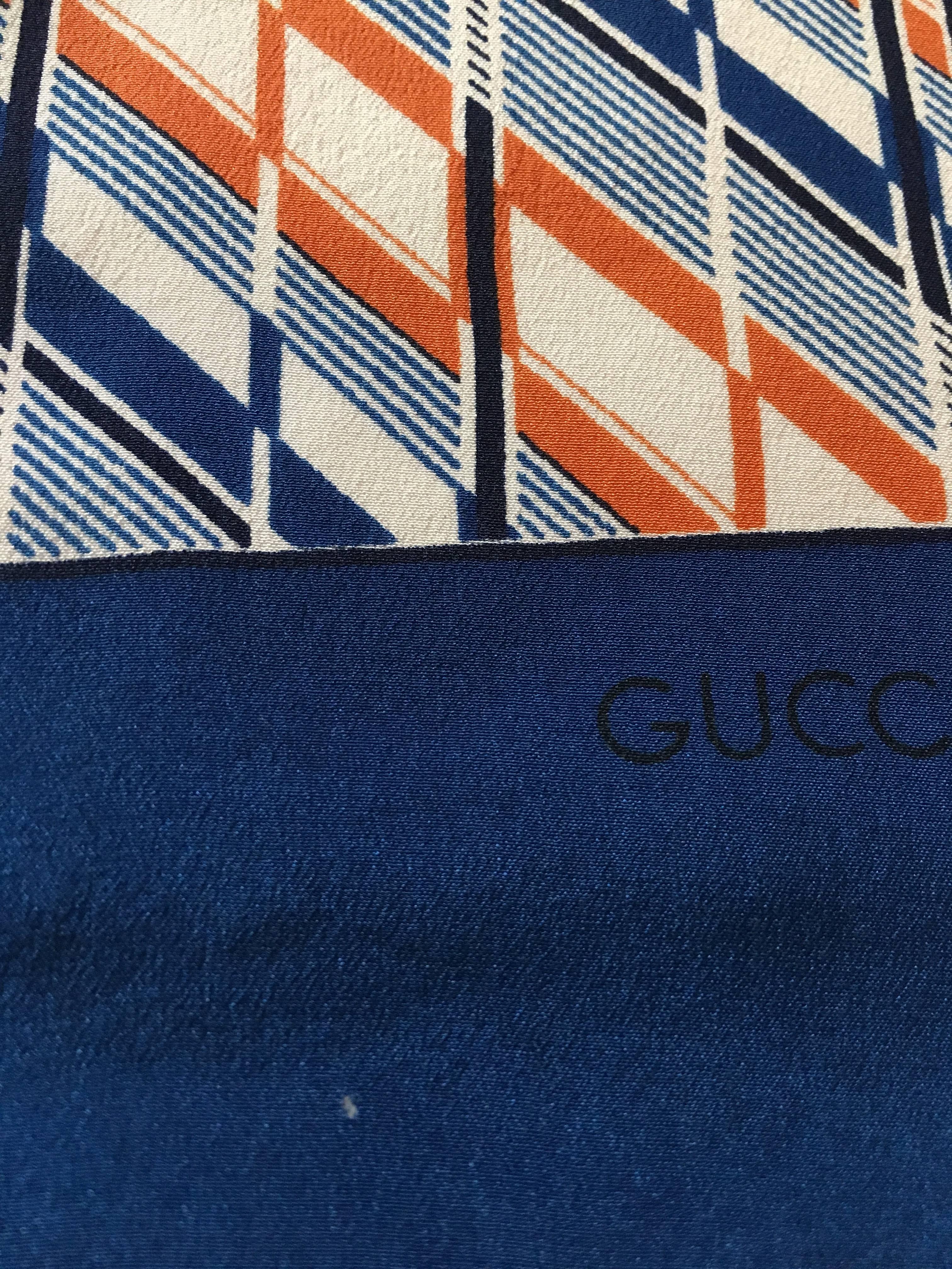 Women's or Men's 1970s Gucci Zebra Scarf Navy, White and Orange