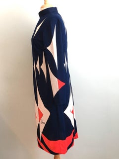 1970s Vera Neumann Red, White and Blue Graphic Dress