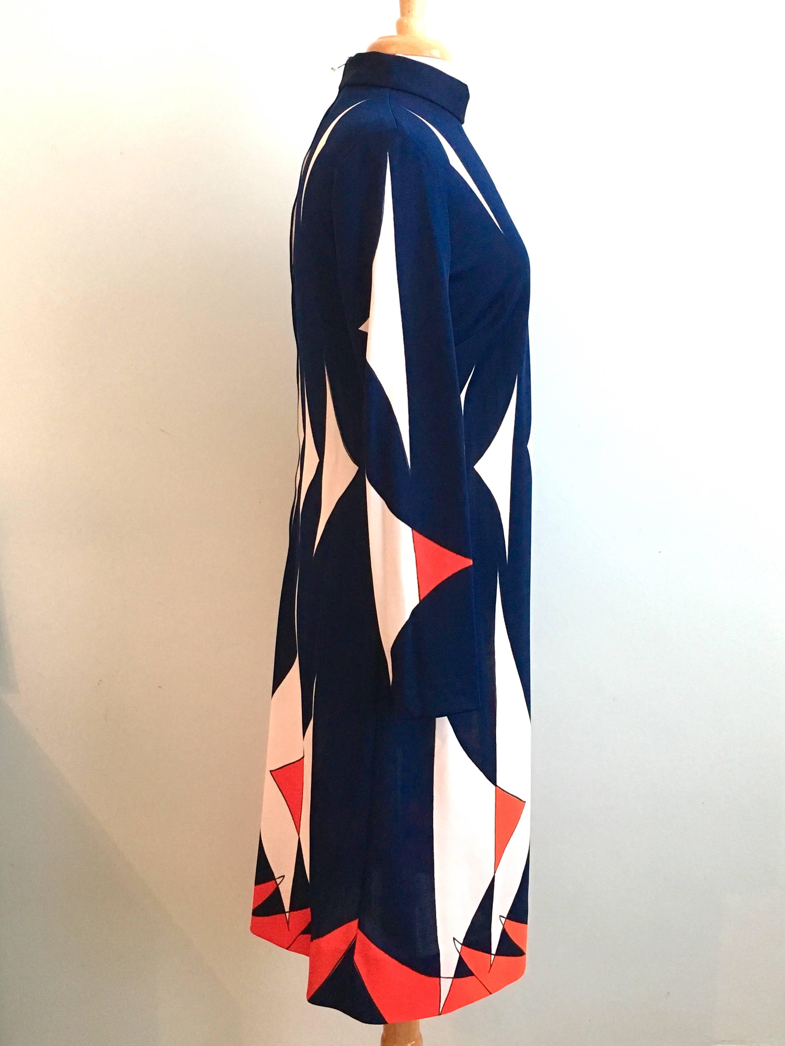 Women's 1970s Vera Neumann Red, White and Blue Graphic Dress