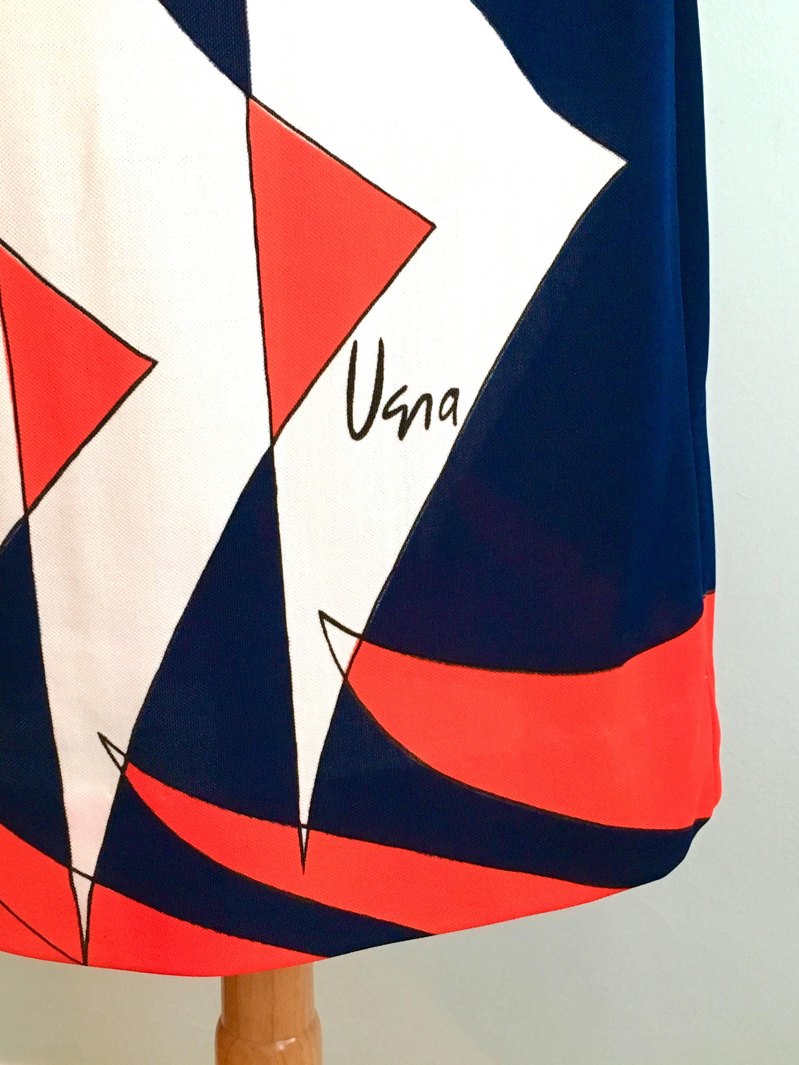 1970s Vera Neumann Red, White and Blue Graphic Dress 1