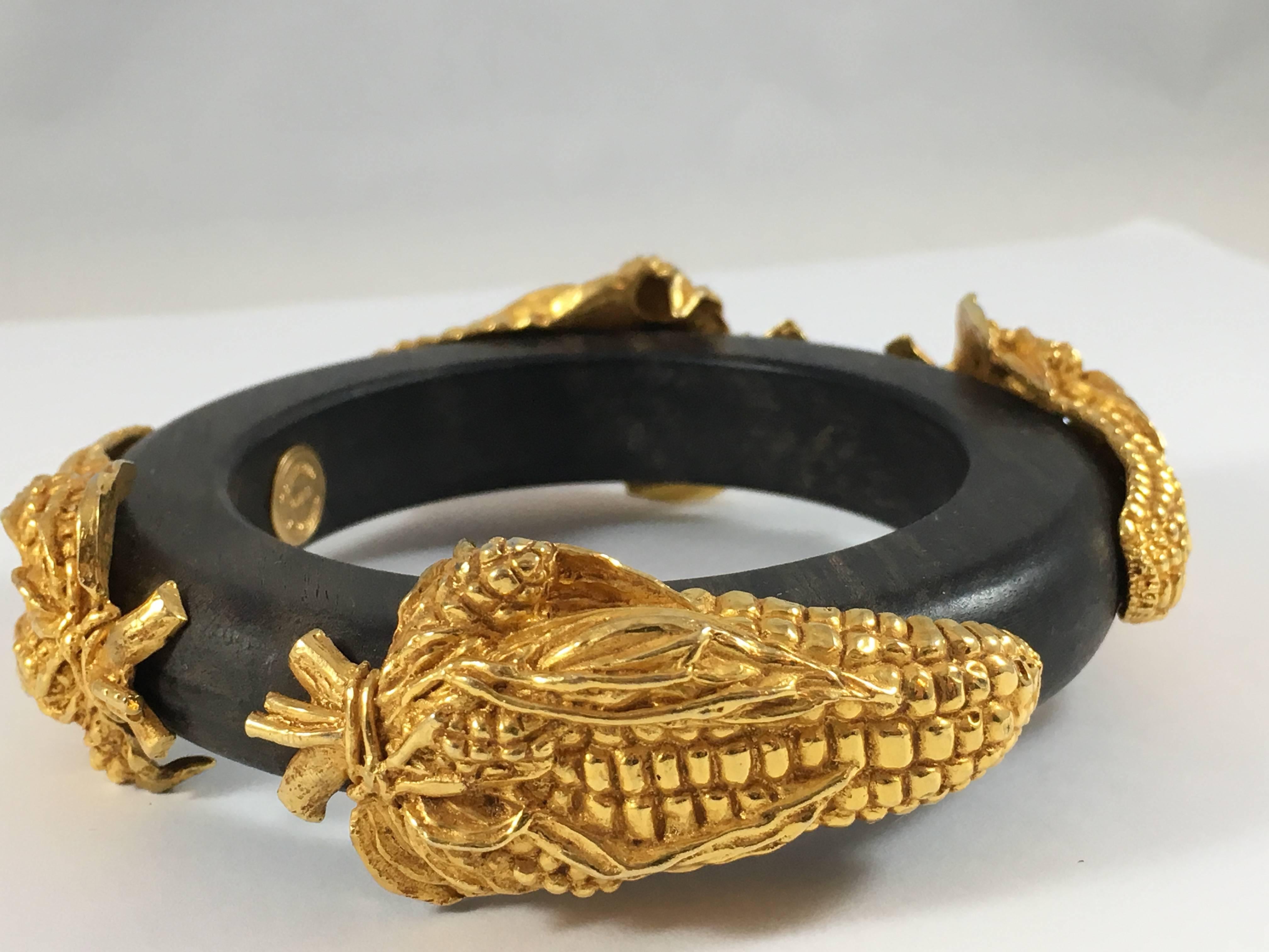 Dominique Aurientis 1980s Wooden Bracelet with Corn Motif For Sale 2