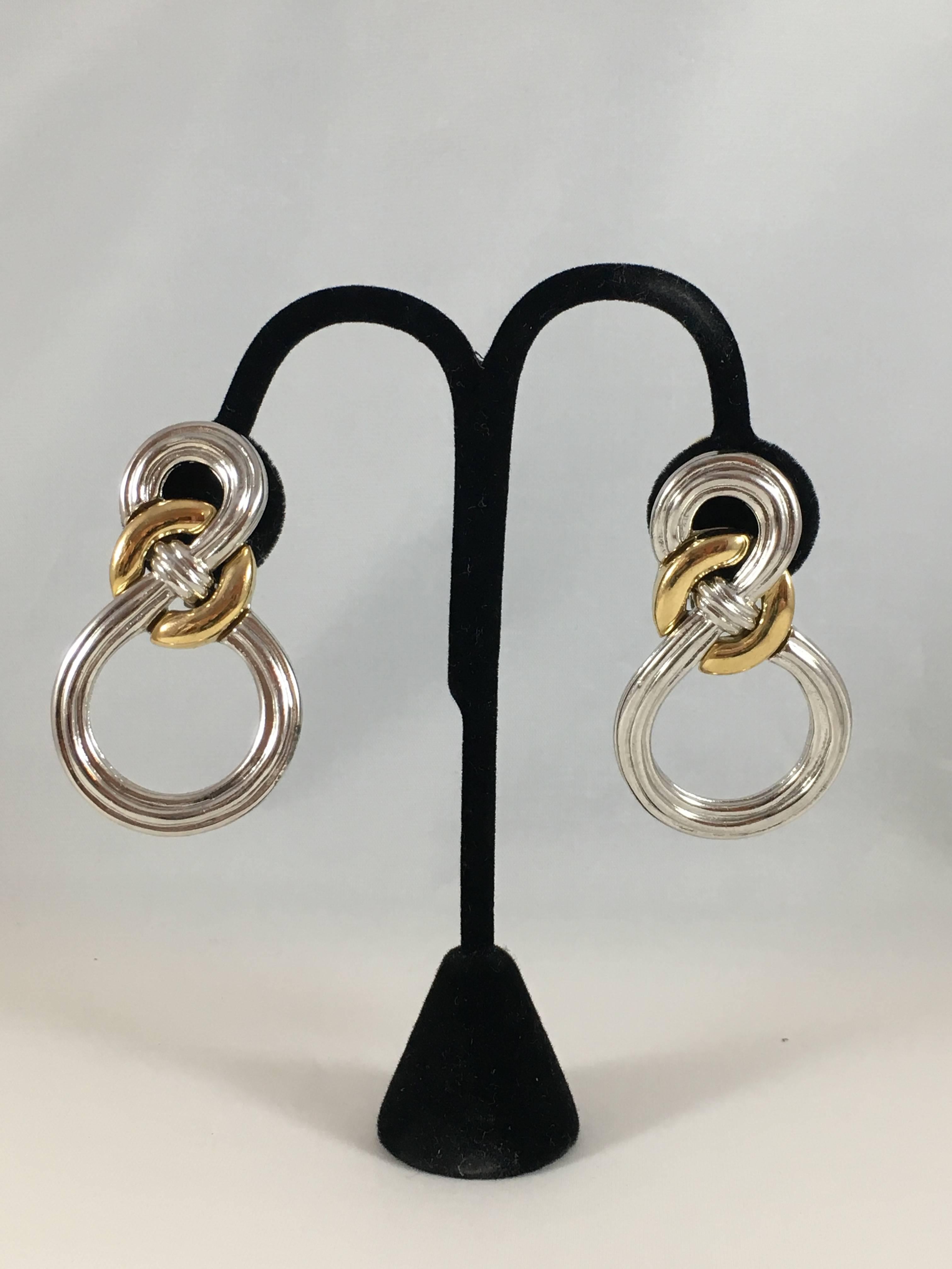 Givenchy Large 1980s  Earrings in Silver and Gold In Excellent Condition For Sale In Chicago, IL