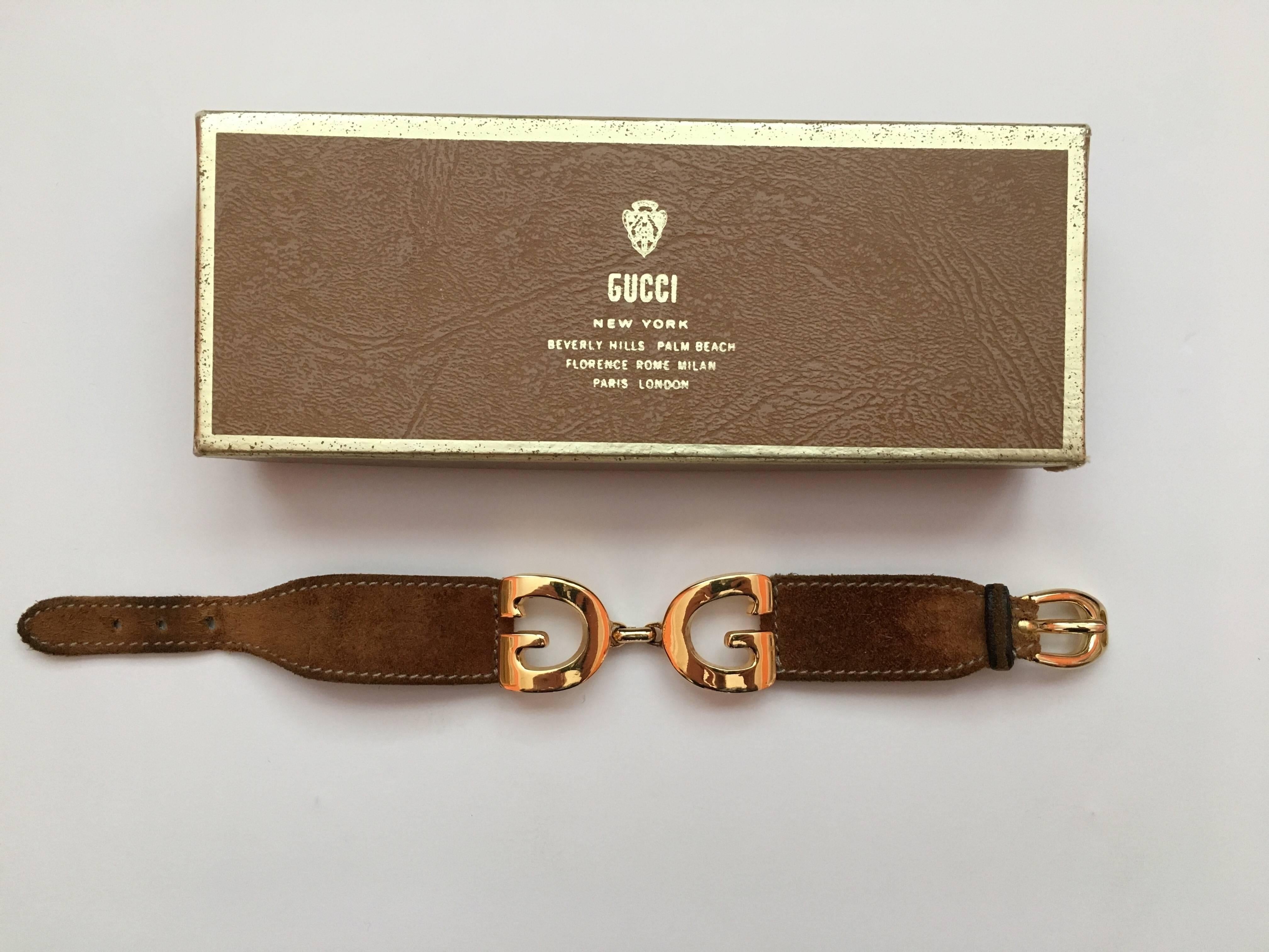1970s Gucci Suede Logo Bracelet in Original Box 5