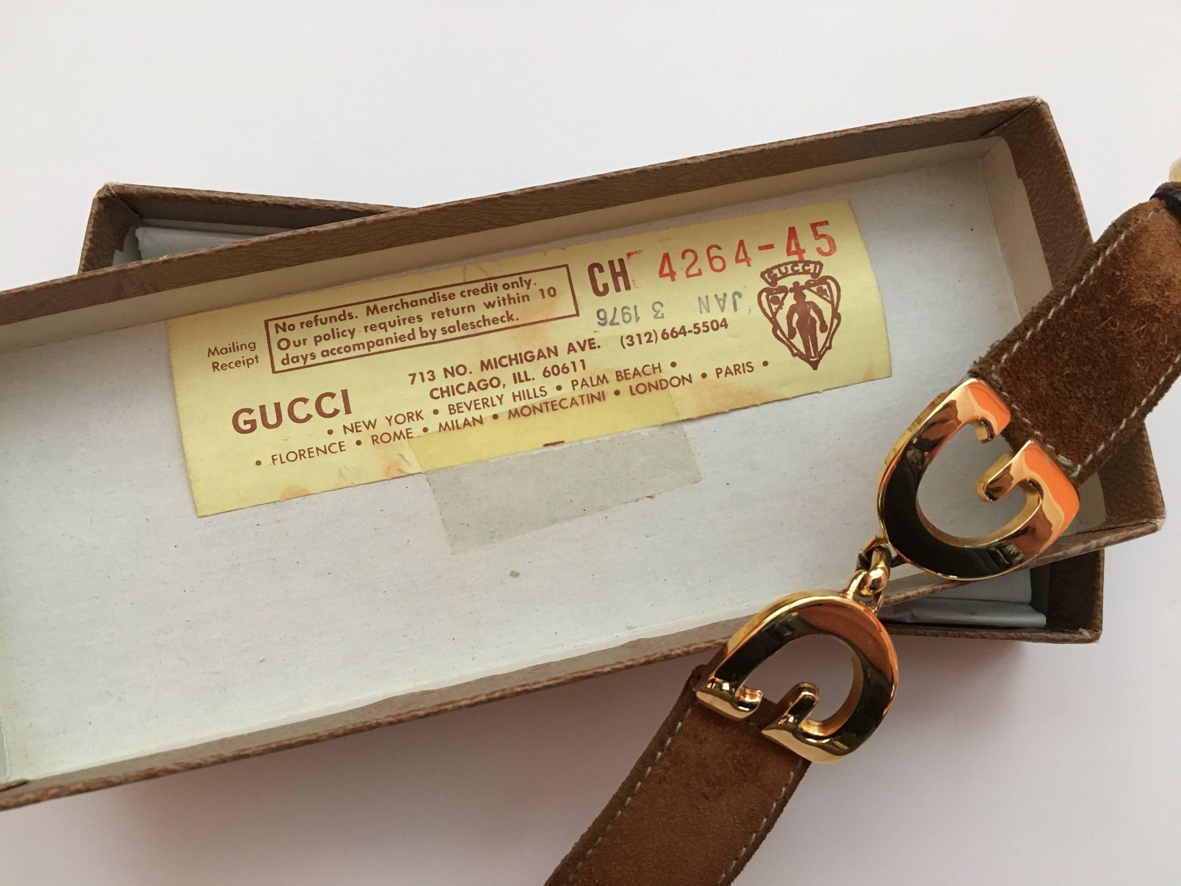 1970s Gucci Suede Logo Bracelet in Original Box 6