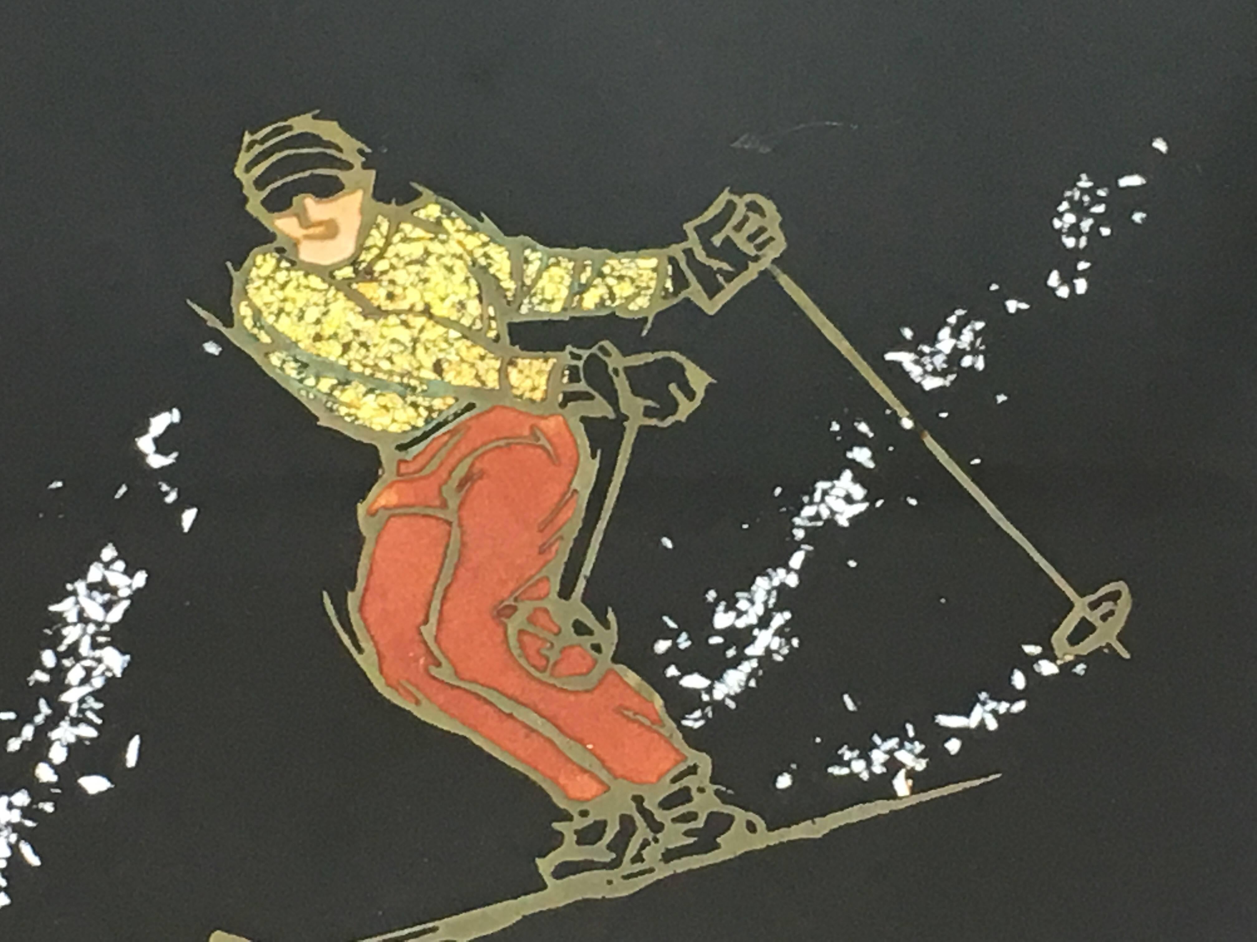 1960s Couroc Ski Scene Tray Barware In Good Condition In Chicago, IL