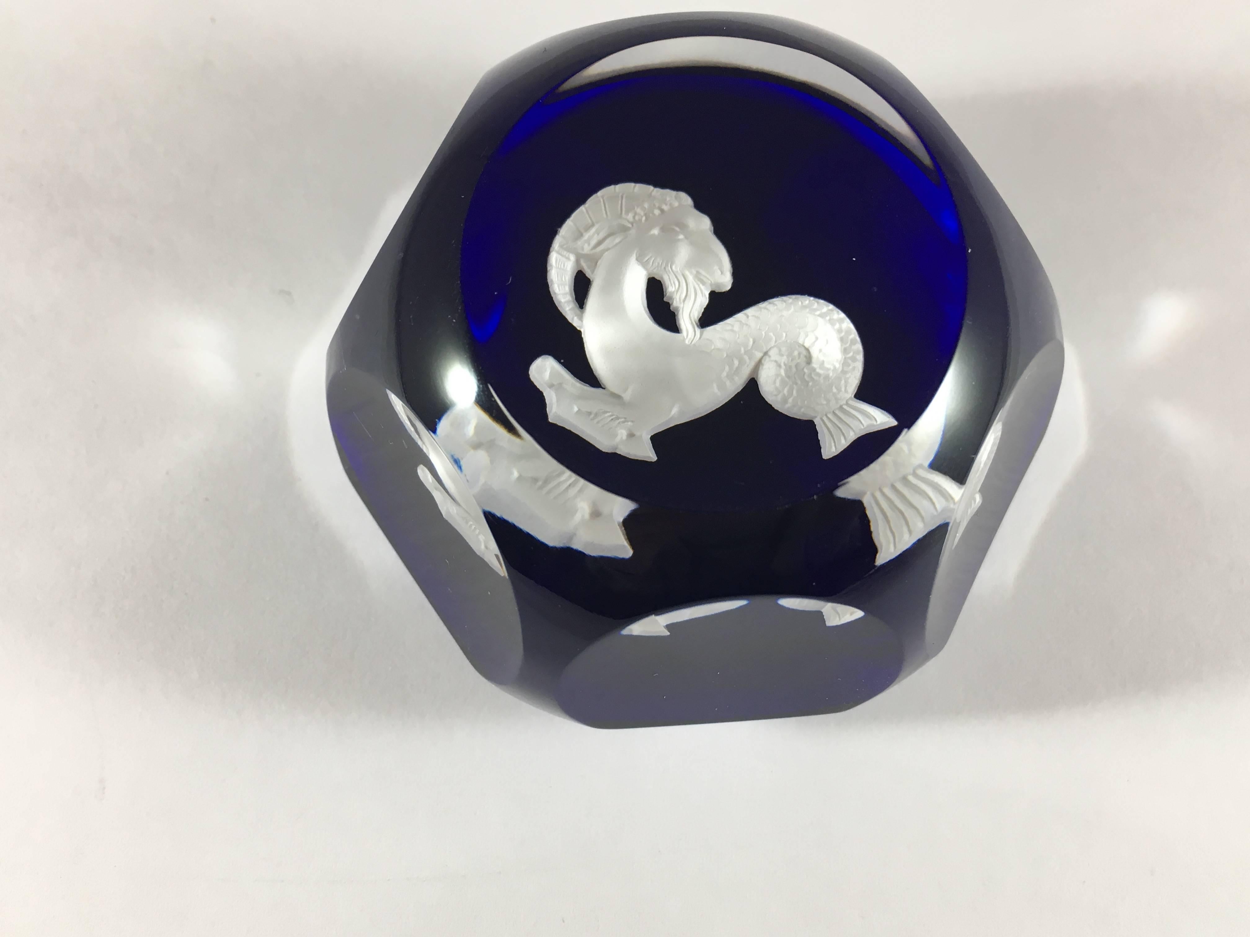 Baccarat Capricorn Cobalt Blue Zodiac Paperweight, 1970s  In Excellent Condition In Chicago, IL