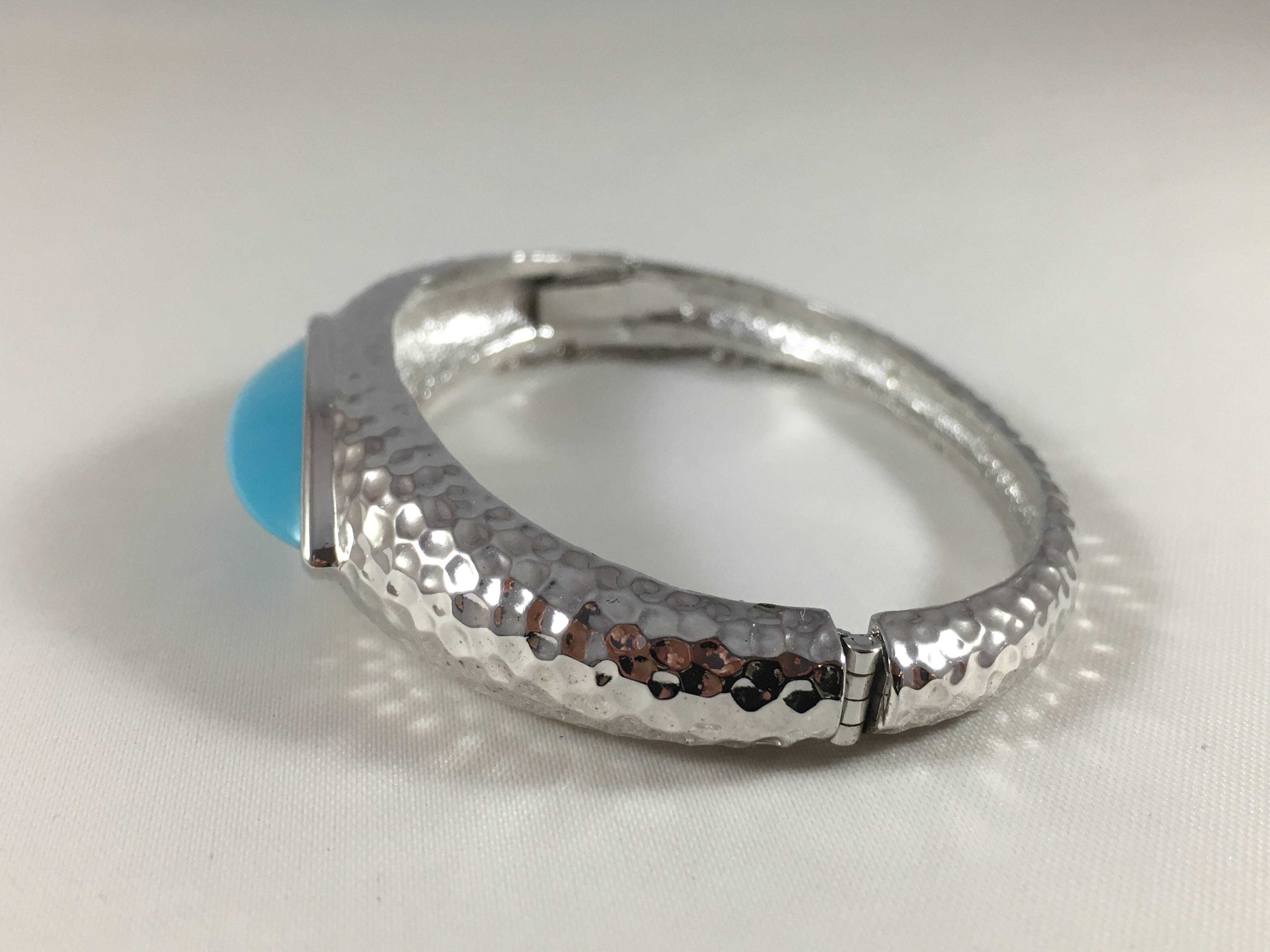 Panetta Vintage Hammered Silver and Turquoise Bracelet, 1970s  In Excellent Condition For Sale In Chicago, IL