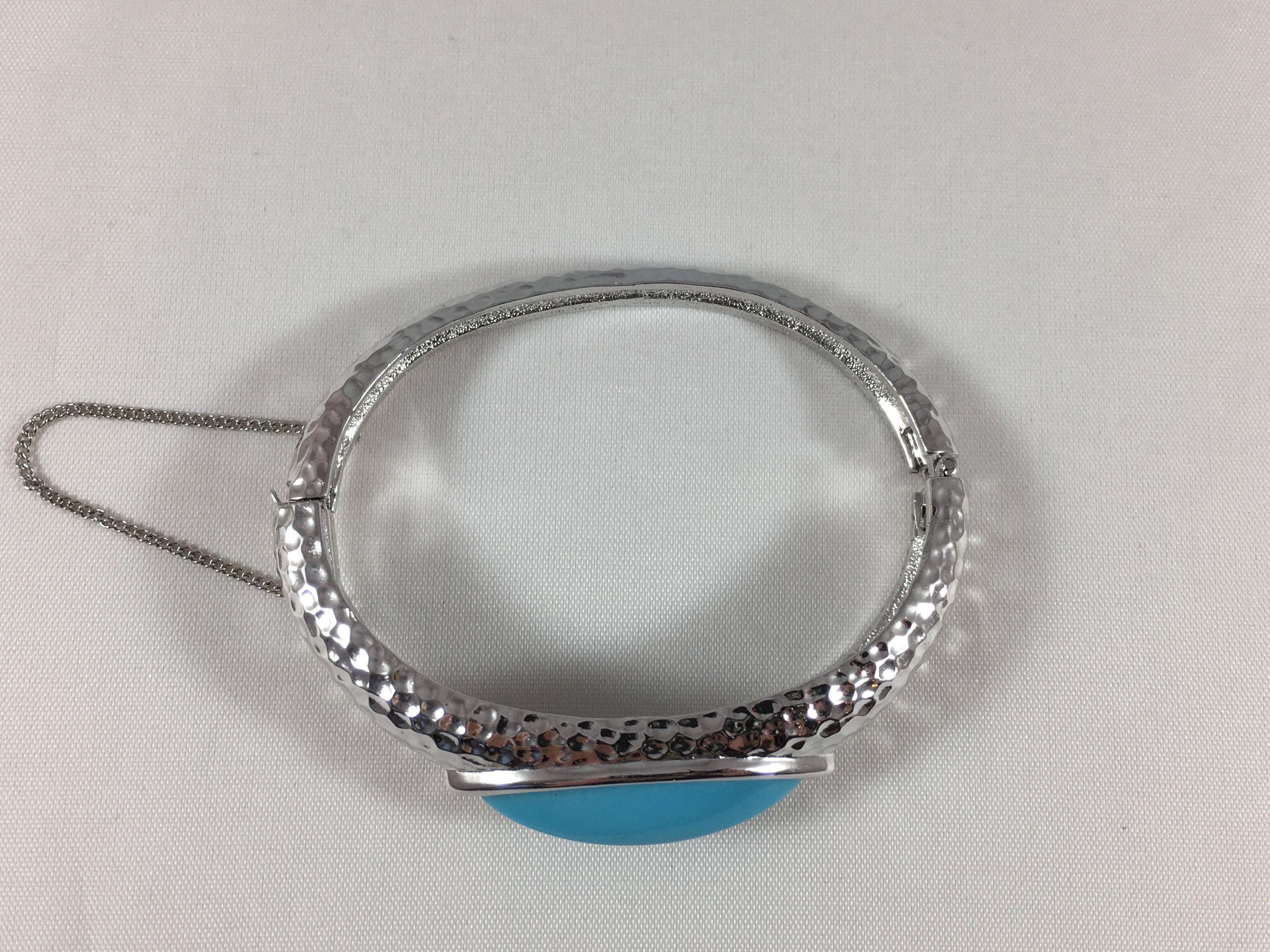 Women's Panetta Vintage Hammered Silver and Turquoise Bracelet, 1970s  For Sale