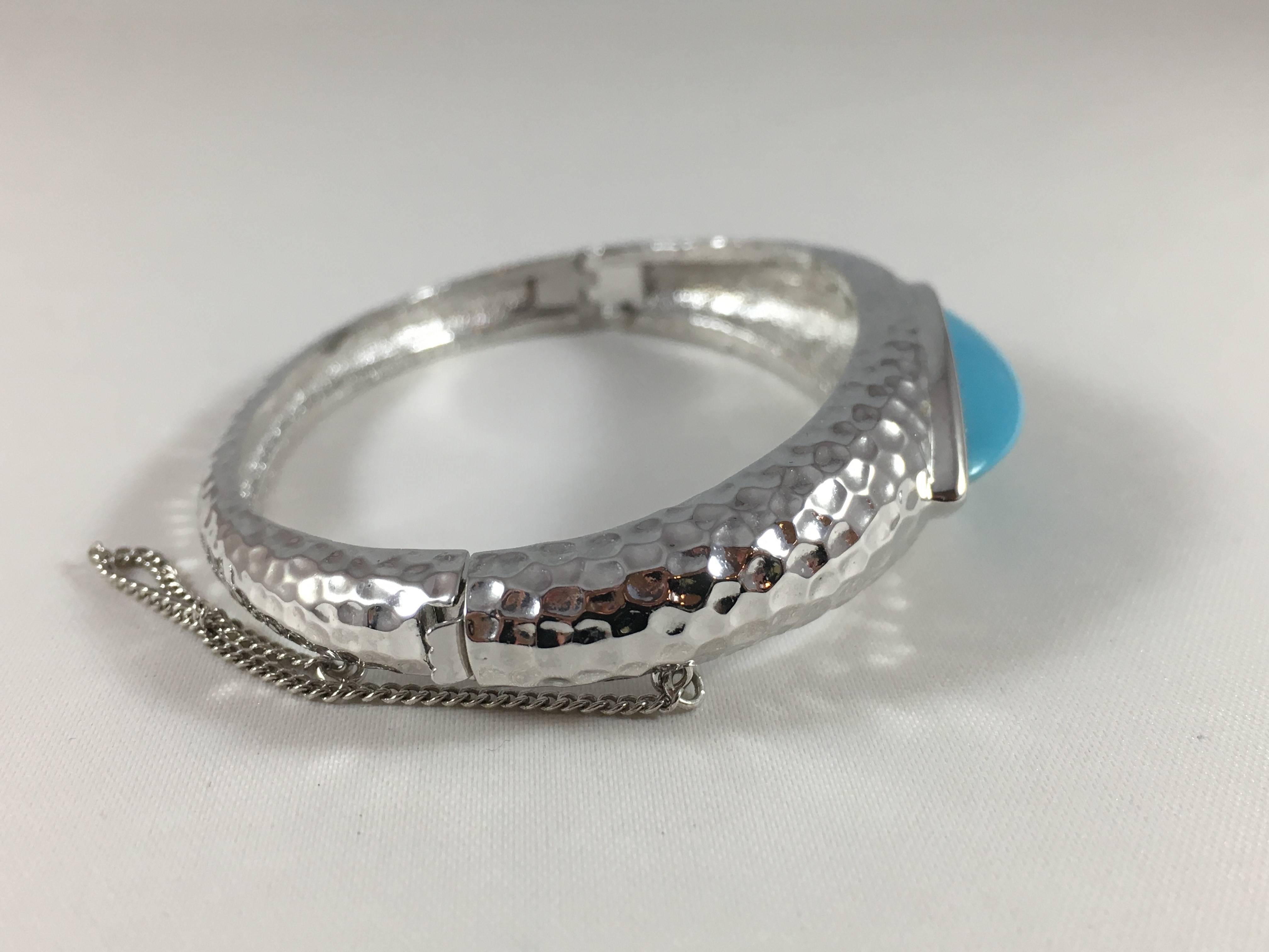 Panetta Vintage Hammered Silver and Turquoise Bracelet, 1970s  For Sale 1