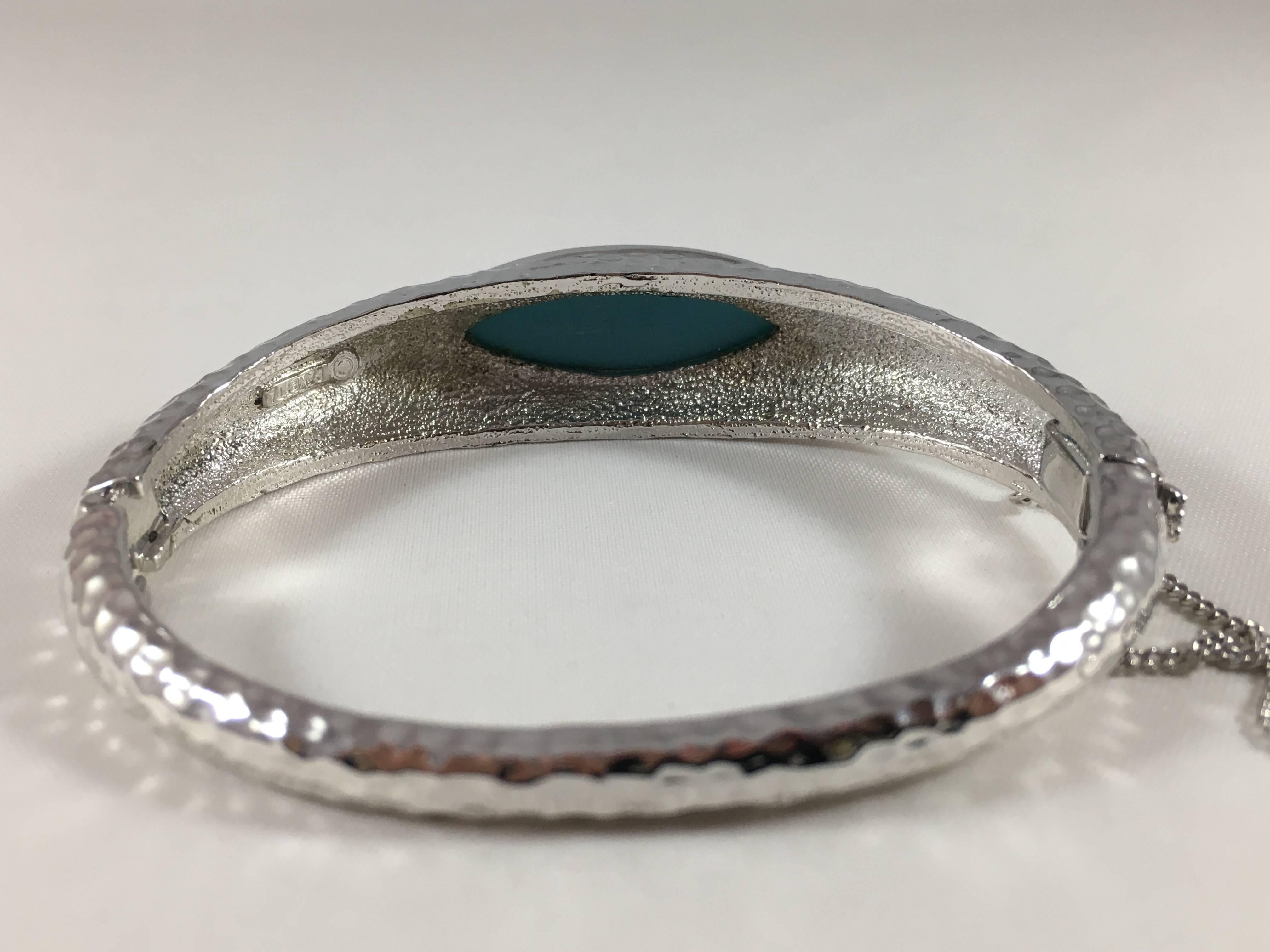 Panetta Vintage Hammered Silver and Turquoise Bracelet, 1970s  For Sale 2