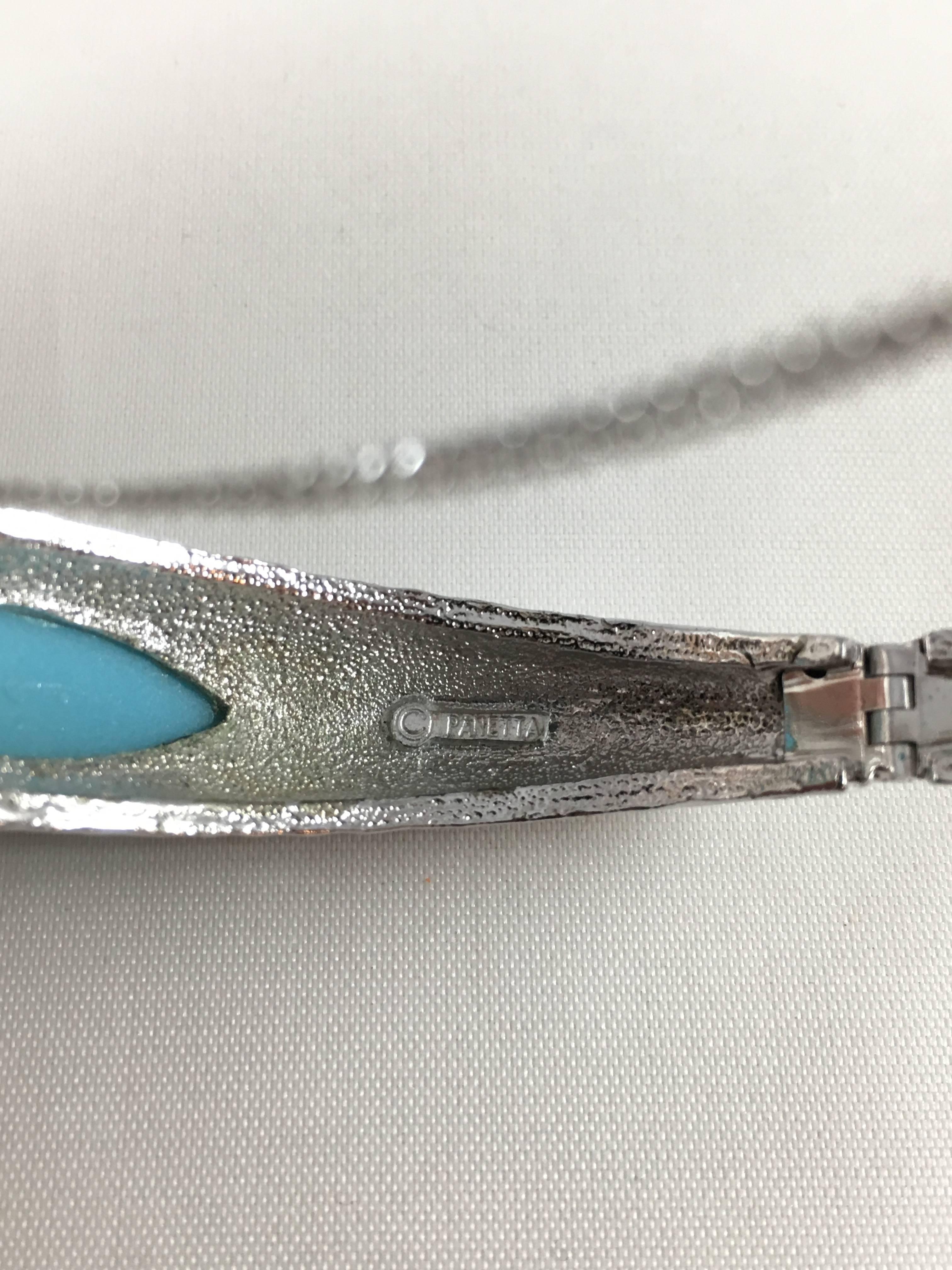 Panetta Vintage Hammered Silver and Turquoise Bracelet, 1970s  For Sale 3