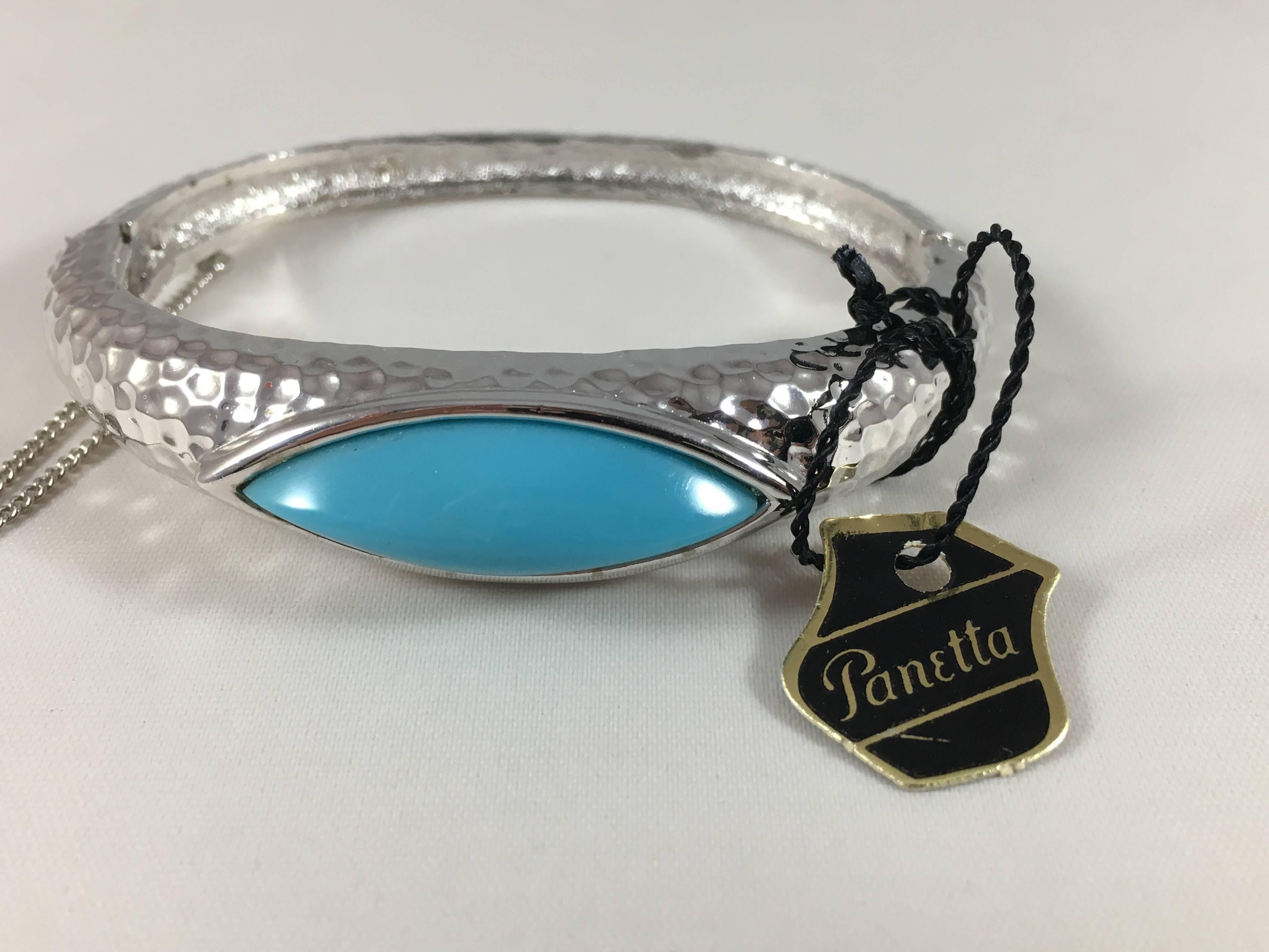 Panetta Vintage Hammered Silver and Turquoise Bracelet, 1970s  For Sale 4