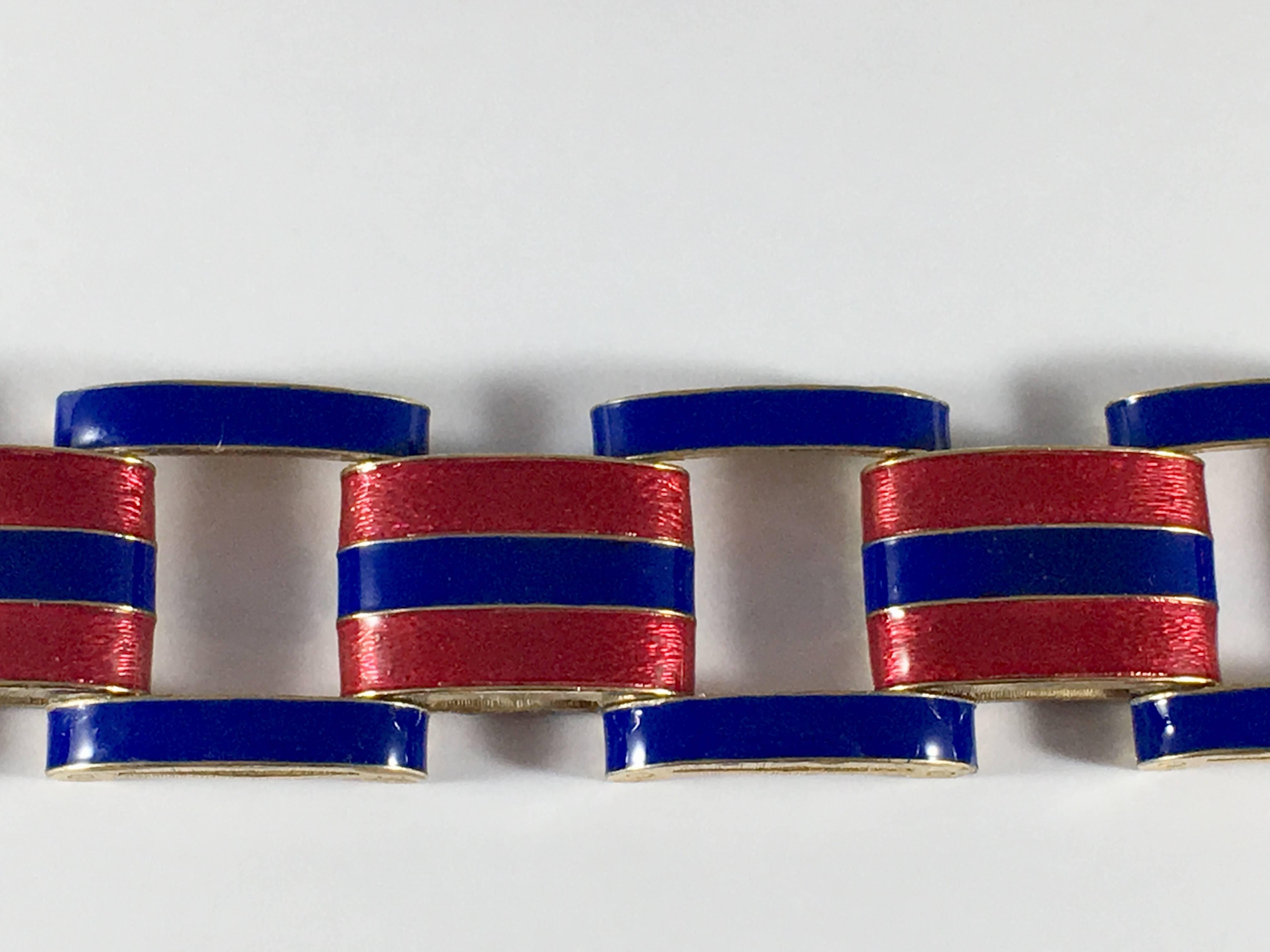 Ciner Enamel Bracelet Red and Blue from the 1960s For Sale 2